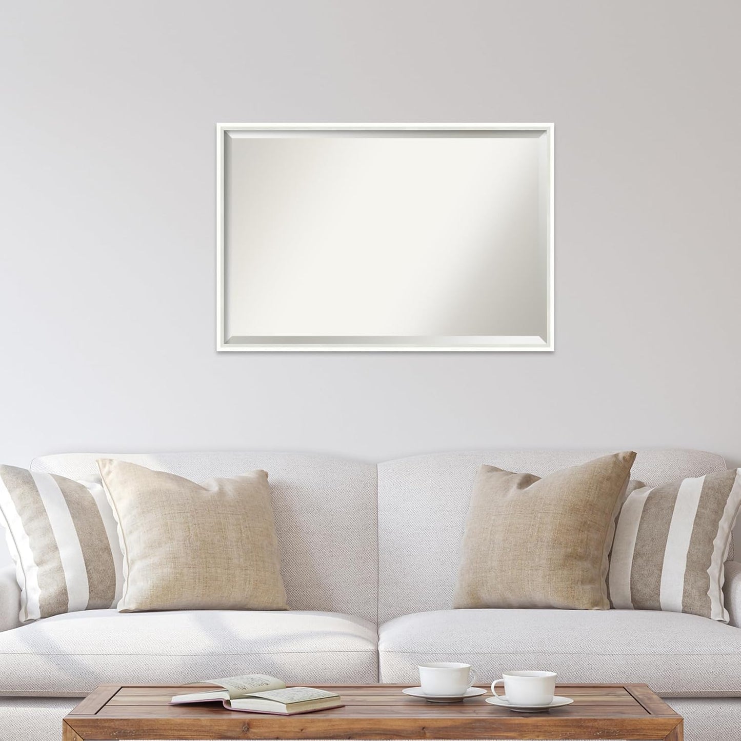 Amanti Art White Bathroom Mirror for Over Sink, 25x37 Lucie White Rectangle Vanity Mirror, Large Modern Wood Frame, Hangs Horizonally and Vertically, Bathroom Wall Decor, Beveled Edge from WI, USA