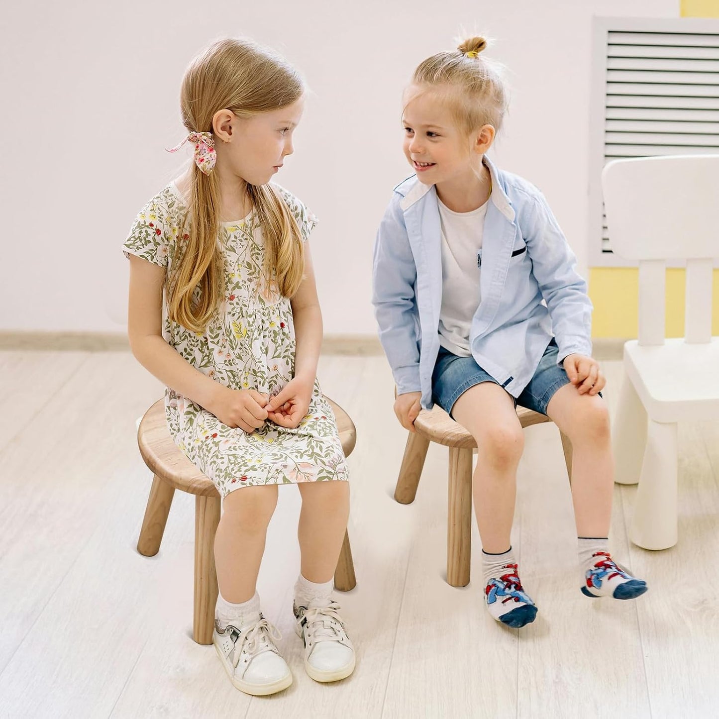 Wooden Stool, Small Step Stool for Kids, 10 inch Small Short Solid Wood Chair Perfect Matched Sensory Table, Sturdy and Versatile for Bathroom, Kitchen, Bedroom, Plant Stand (Burlywood)