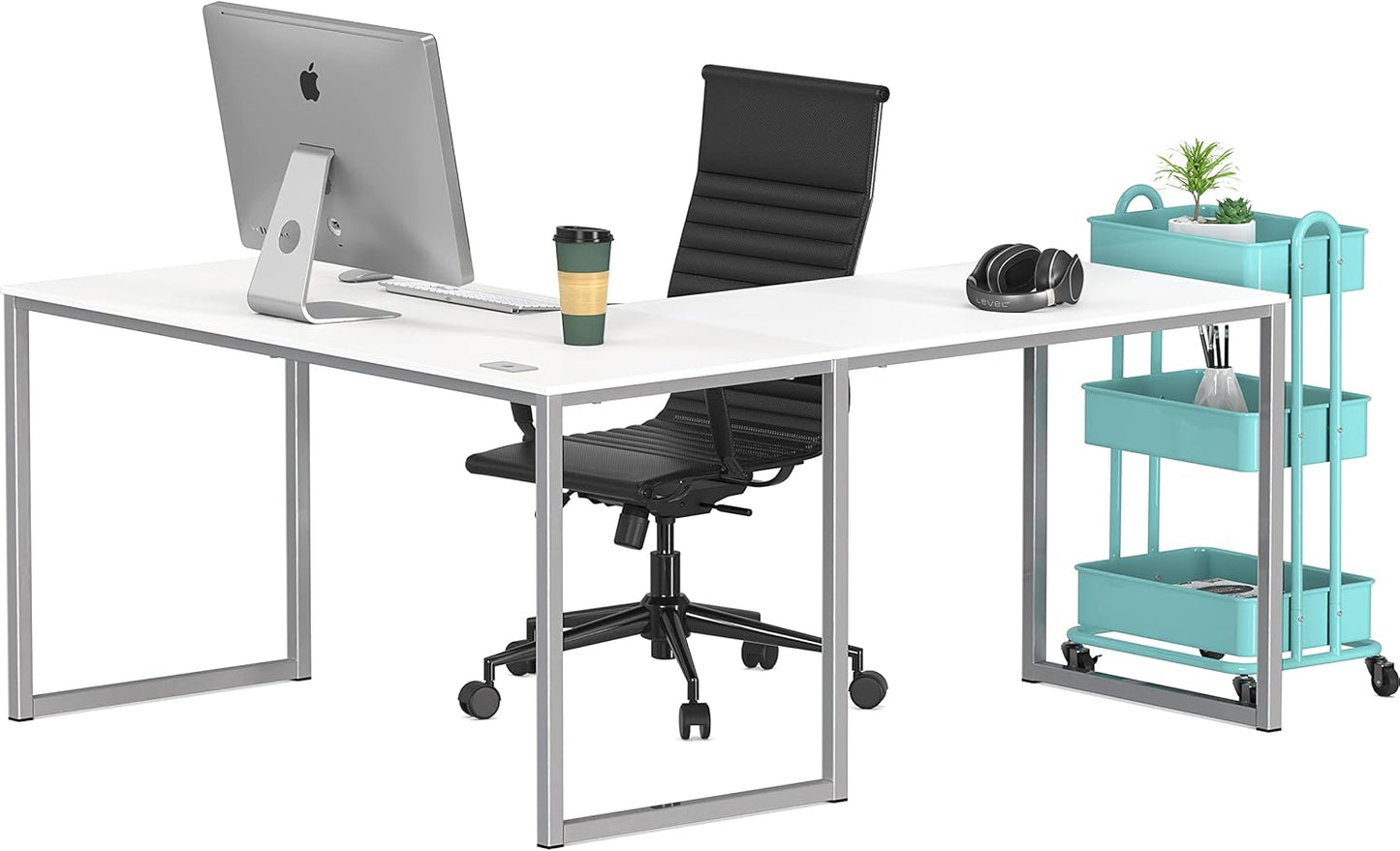 SHW Mission 55 x 60 Inches L-Shape Home Office Computer Desk, White