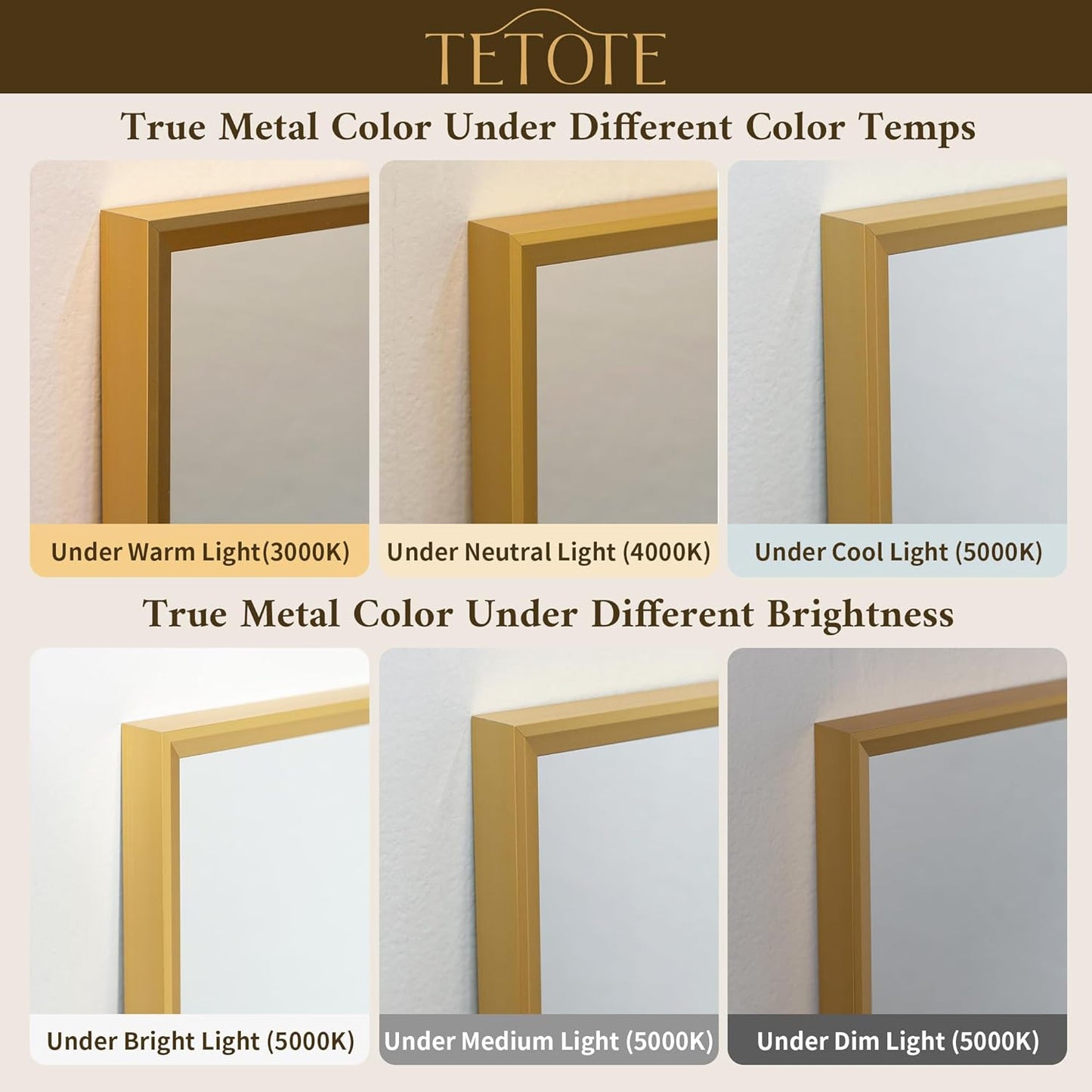 TETOTE Brushed Gold Mirror Beveled Frame 60" x 30" Large Brass Gold Rectangle Bathroom Vanity Wall Mirror for Over Sink, Modern Farmhouse, Tempered Glass, Shatterproof, Stronger Frame