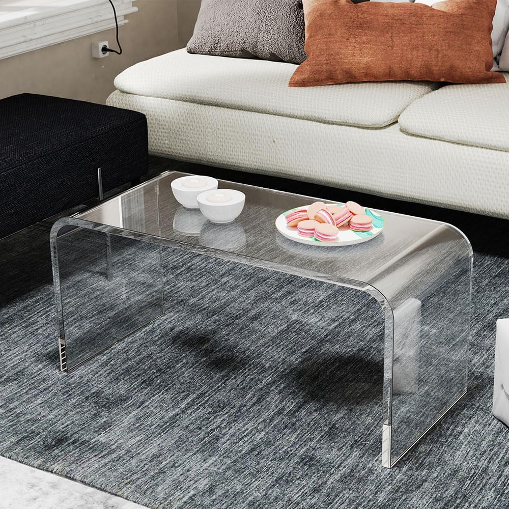 40inch Premium Clear Acrylic Rectangle Coffee Table for Living Room,Mid Century Transparent Waterfall Lowtea Table, Standard Table Size (40"x18"x16") Need Assembly Fit for 2-3 Seat Sofa