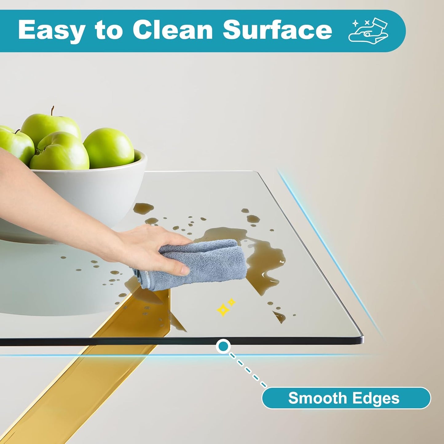 Dining Table for 4 Modern 35.43" Rectangular Glass Dining Table Kitchen & Dining Room Tables with Metal Base for Dining Room and Apartment, Golden