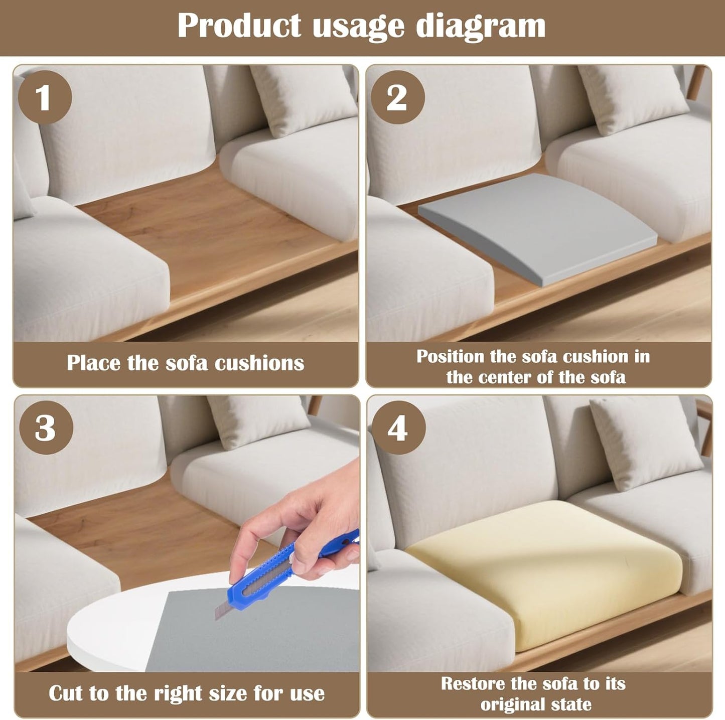 1 Pcs Couch Cushion Support for Sagging Cushion 20" x 20" 40D High Density Cushion Support Board Replacement Gray Sofa Cushion Support