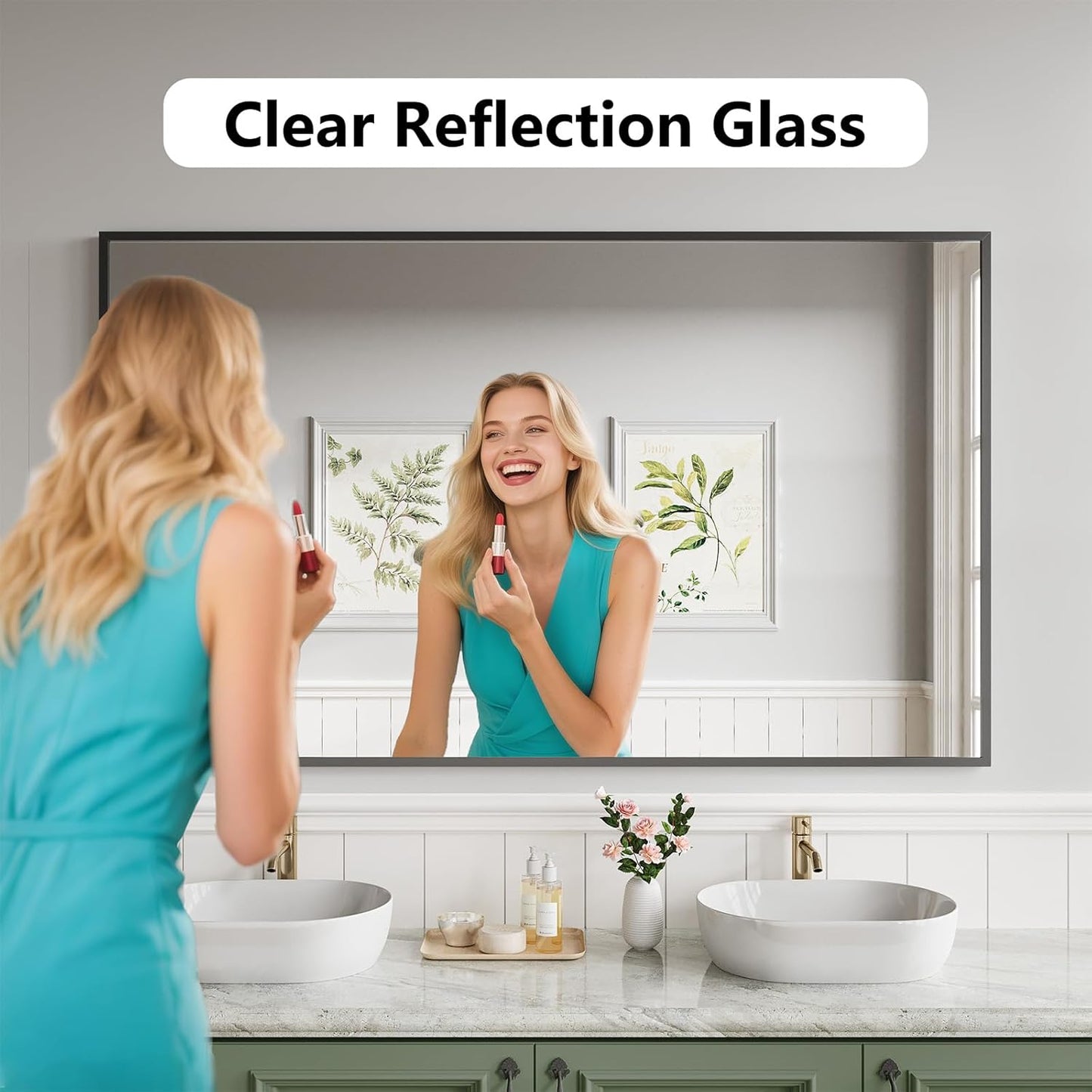 Bathroom Mirror 36x60 Black Bathroom Wall-Mounted Mirrors, Modern Vanity Mirror for Bedroom, Living Room, Aluminum Alloy Frame Allow to Hang Horizontally or Vertically