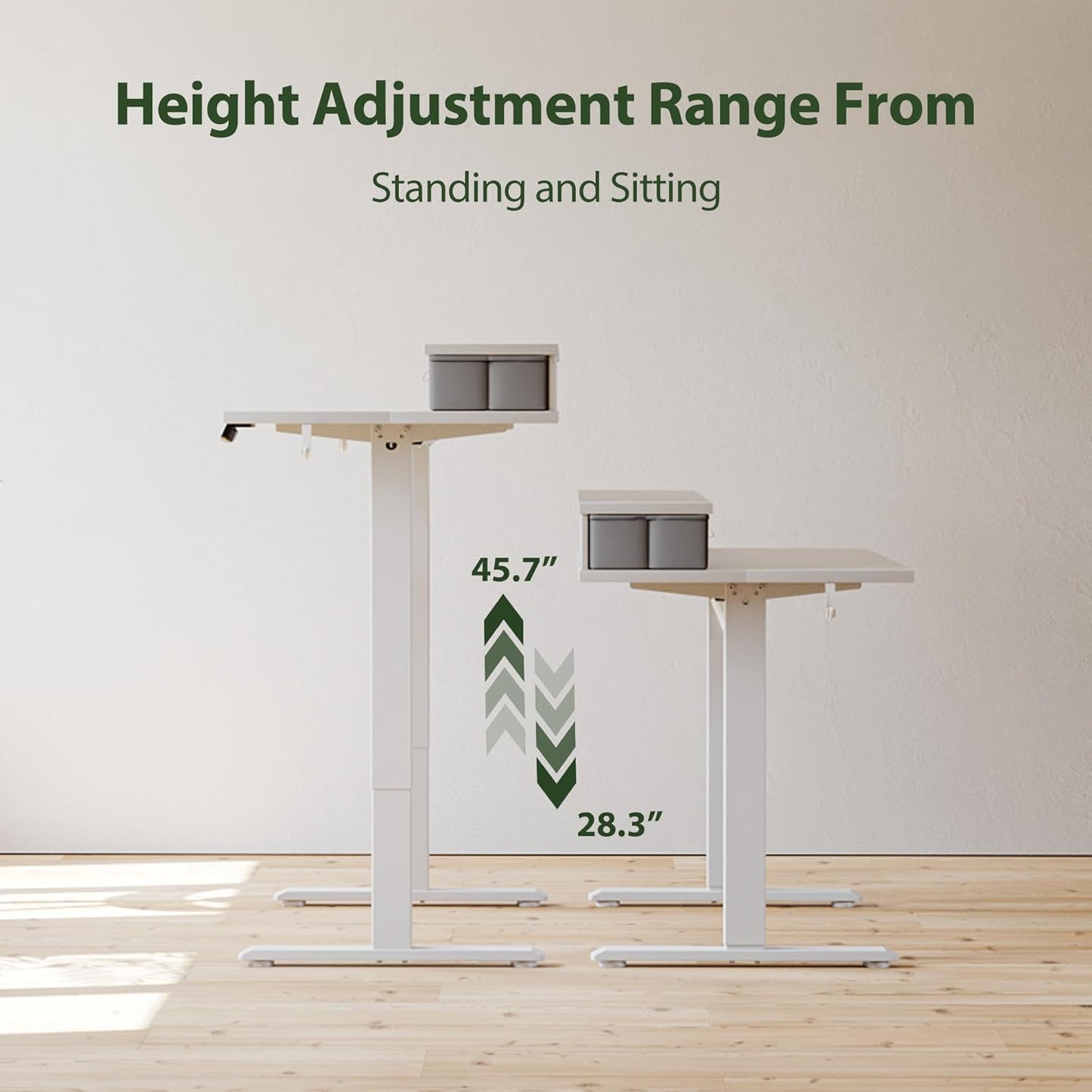 Agilestic 48 x 23 Inches Electric Standing Desk with 2 Storage Drawers, Adjustable Height Sit and Stand Computer Table with Splice Board, White
