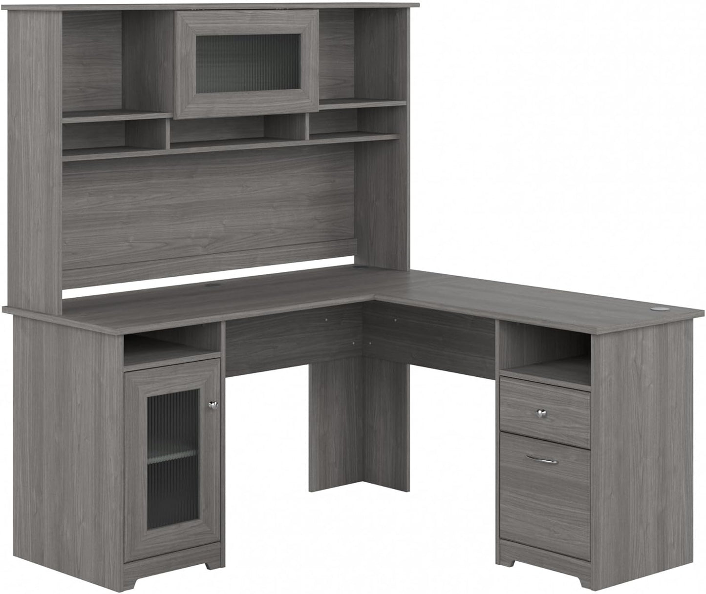 Bush Furniture Cabot L Shaped Desk with Hutch | Corner Desk with Storage for Home Office in Modern Gray | 60W L Shaped Computer Desk