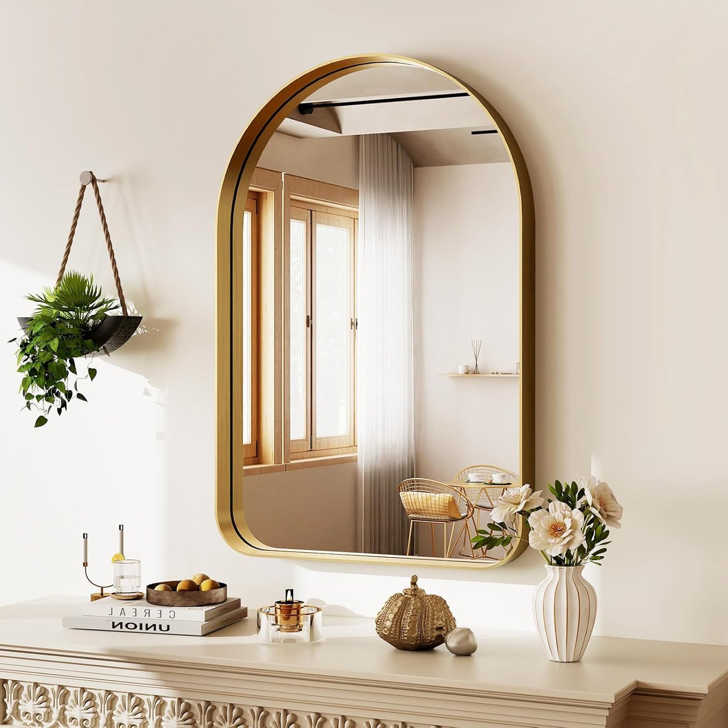 Arched Bathroom Mirror - 30x20 Inch Gold Bathroom Mirror for Wall - Aluminum Alloy Framed Mirror - Arched Top Bathroom Vanity Mirror for Living Room, Bedroom, Mantel, Entryway, and Hallways