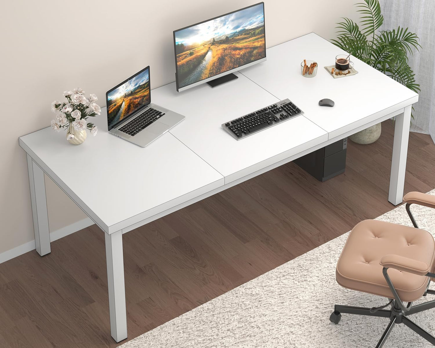 63 Inch Large Computer Desk, Home Office Desk, Modern Desk Table for 2 Person Gaming Computer Desk, Simple Office Desk for Work,Craft,Writing,Studying, Etc., White