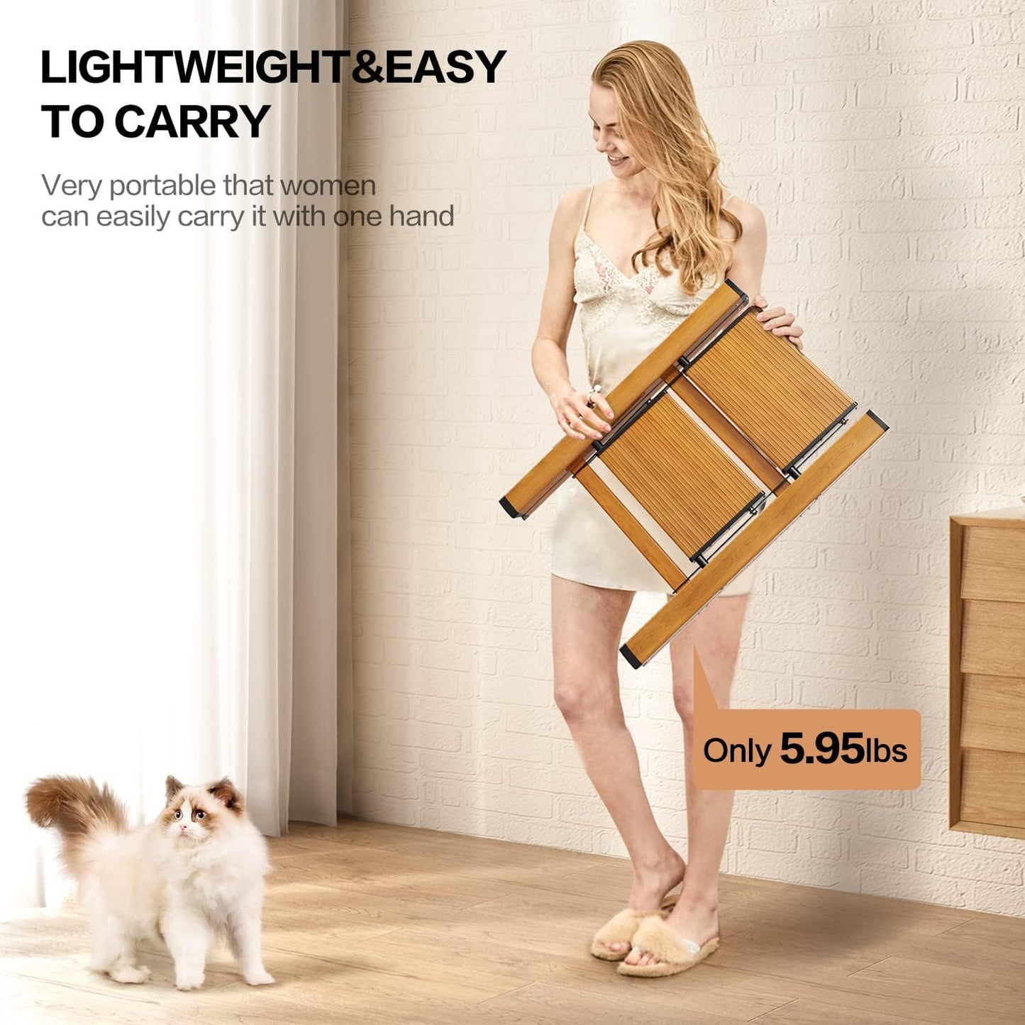 2 Step Ladder, Aluminum Lightweight Folding 2 Step Stool with Anti-Slip Wide Pedal,330lbs Capacity Steel Ladder for Household and Office(Woodgrain)