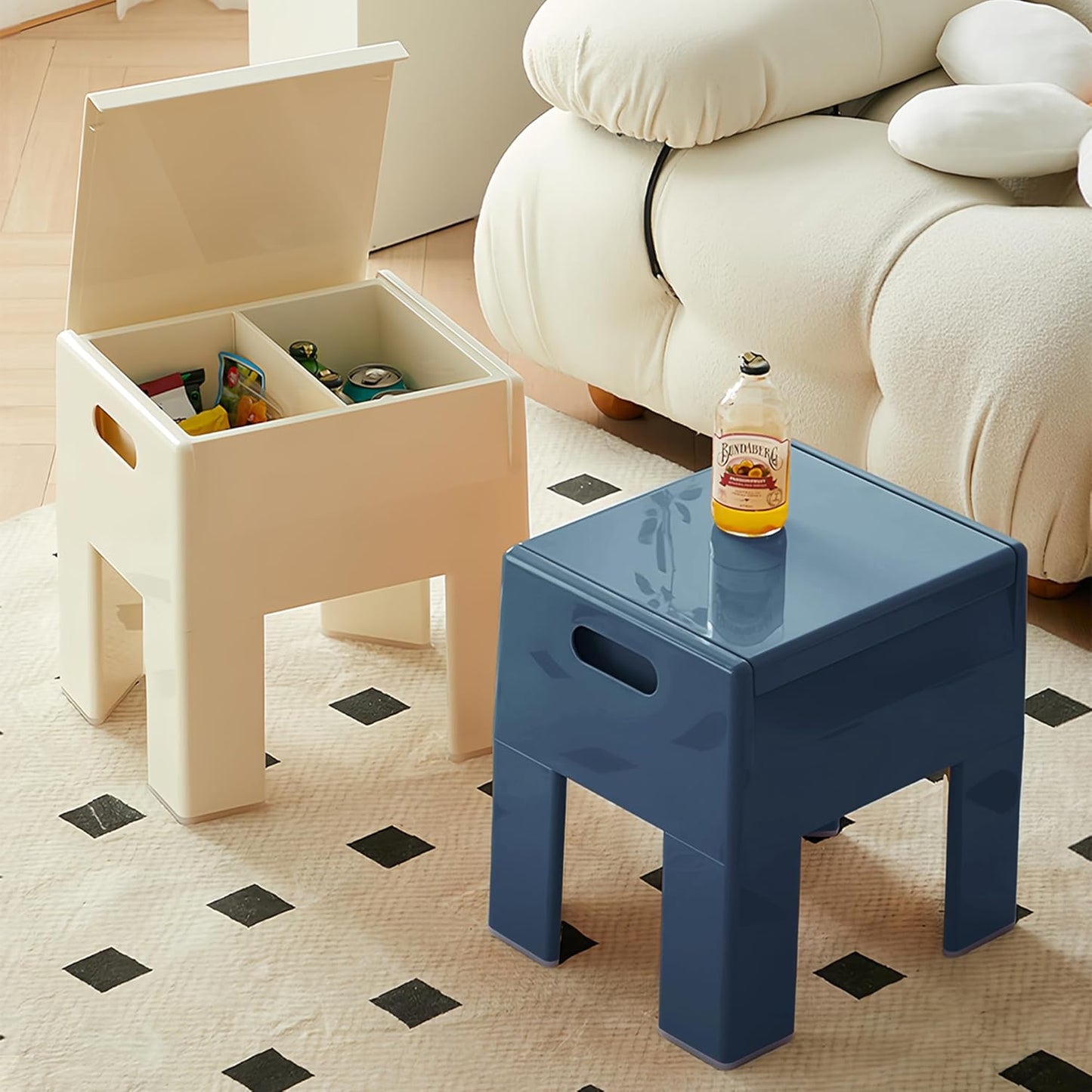 Nightstand Bedside Table with Storage Space, Multifunctional Colorful Plastic End Table Small Side Table for Bedroom, Dorm and Small Spaces, Easy Assembly(14.7" D x 11.8" W x 15.8" H, Blue)