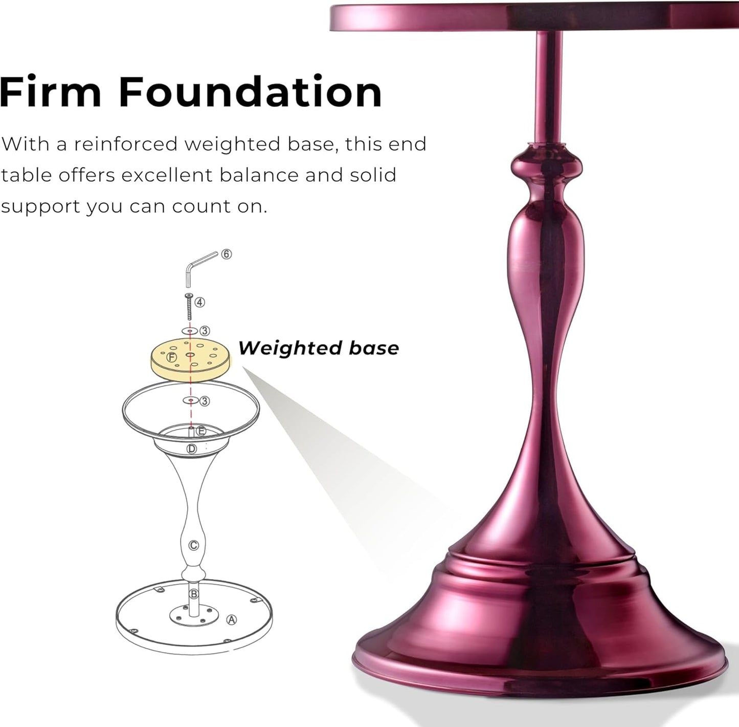 HOMES: Inside + Out Halric Modern 24" Tall Round End Table with Decorated Tabletop and Iron Metal Base, Accent Furniture, Elegant Pedestal Stand for Living Room, Home Office, Chrome Purple