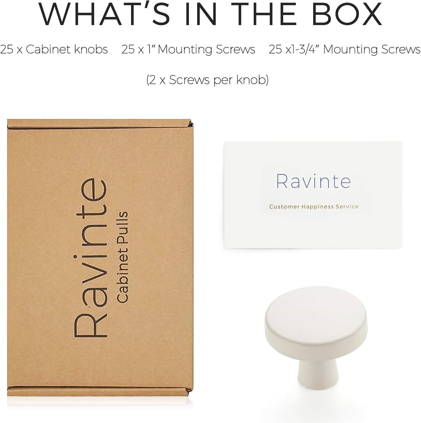 Ravinte 25 Pack Drawer Pulls 1-1/4 Inch Kitchen Cabinet Knobs Solid Round Dresser Drawer Knobs White Dresser Knobs Simple Cabinet Hardware for Cupboard