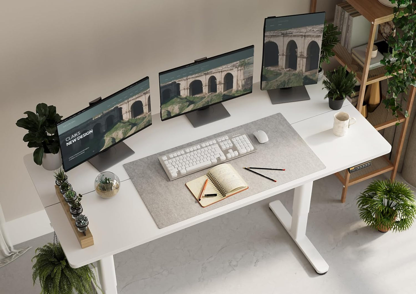 Claiks Electric Standing Desk, Adjustable Height Stand up Desk, 63x24 Inches Sit Stand Home Office Desk with Splice Board, White Frame/White Top