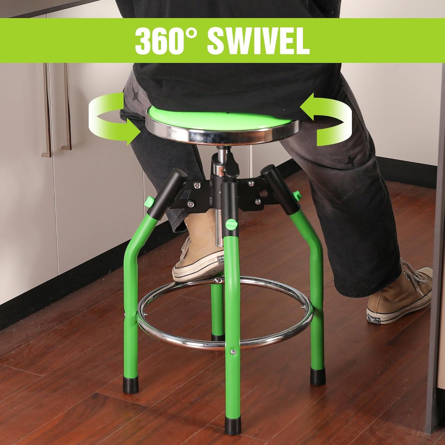 WORKPRO Garage Bar Stool, Heavy Duty Adjustable Hydraulic Shop Stool, 29in to 33. 86in, 330-Pound Capacity, Green