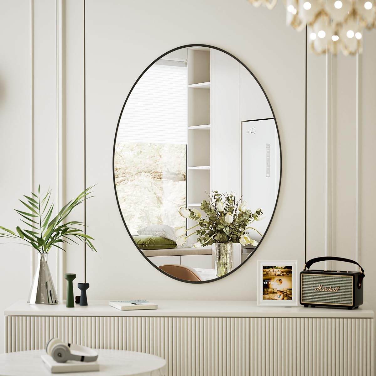 Koonmi Black Oval Bathroom Mirror, 26"x38" Bathroom Vanity Mirror, Oval Mirror for Bedroom Living Room Entryway, Hangs Horizontal or Vertical