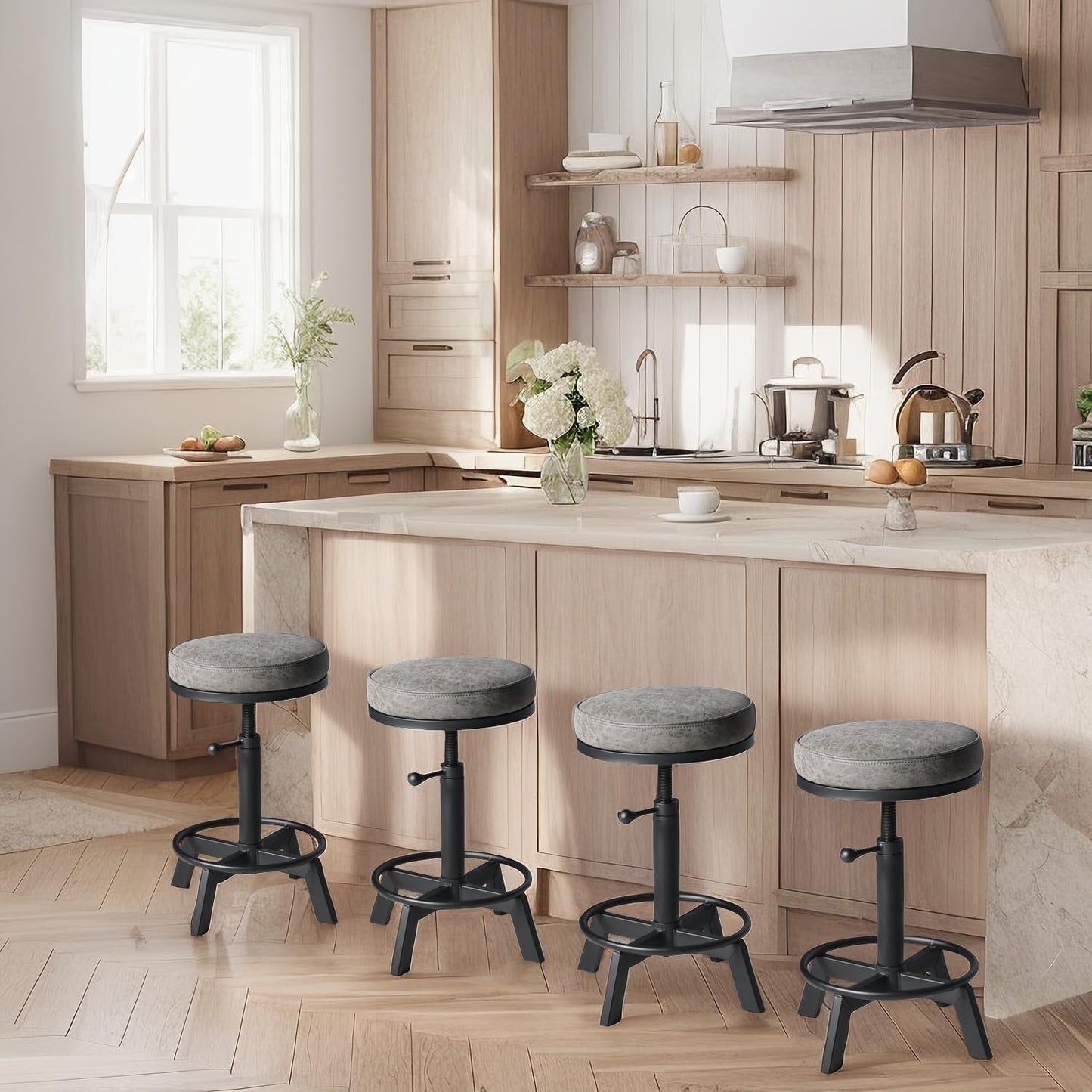 Vintage Bar Stools | Kitchen Island Counter Stool | Swivel Pu Seat | Extra Sitting | Standard Counter Height Adjustable 17-24inch (Set of 2)