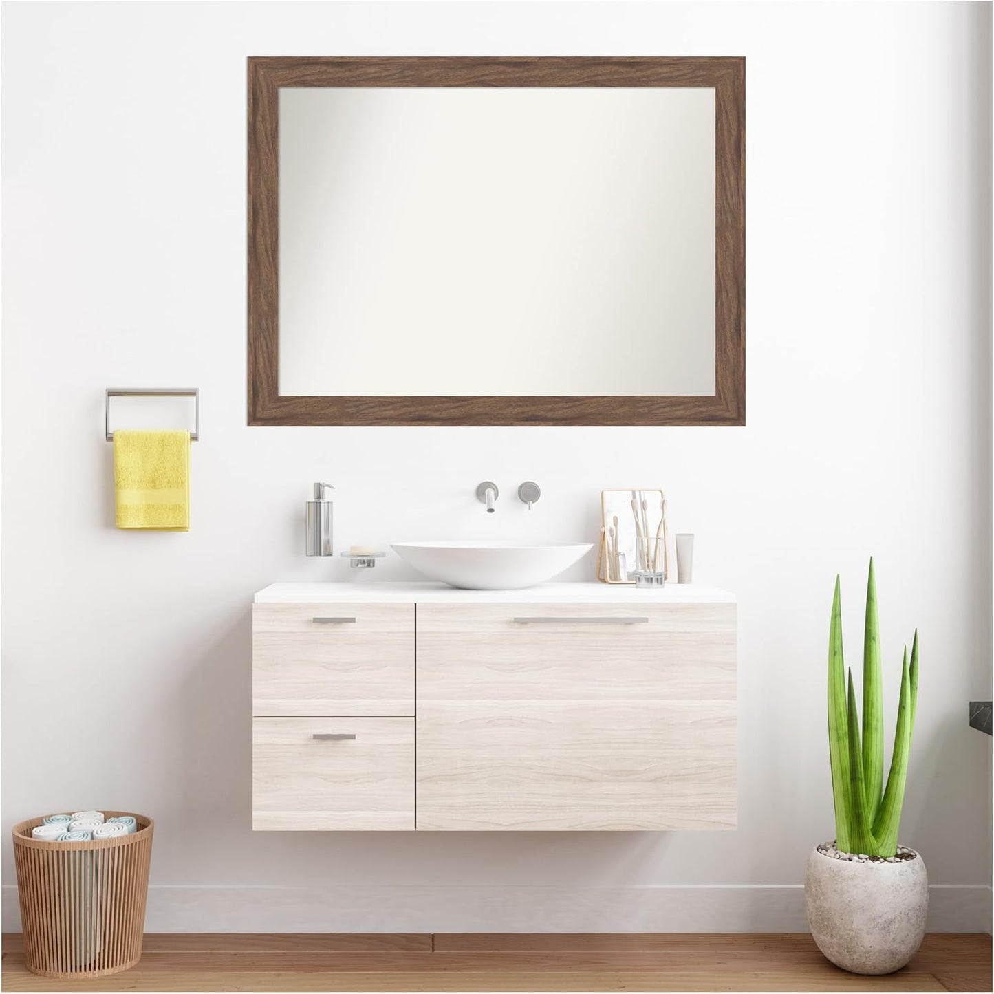 Amanti Art Brown Bathroom Mirror for Over Sink, 32x43 Pia Medium Brown Rectangle Vanity Mirror, X-Large Casual Frame, Hangs Horizonally and Vertically, Bathroom Wall Decor, Non-Beveled Edge