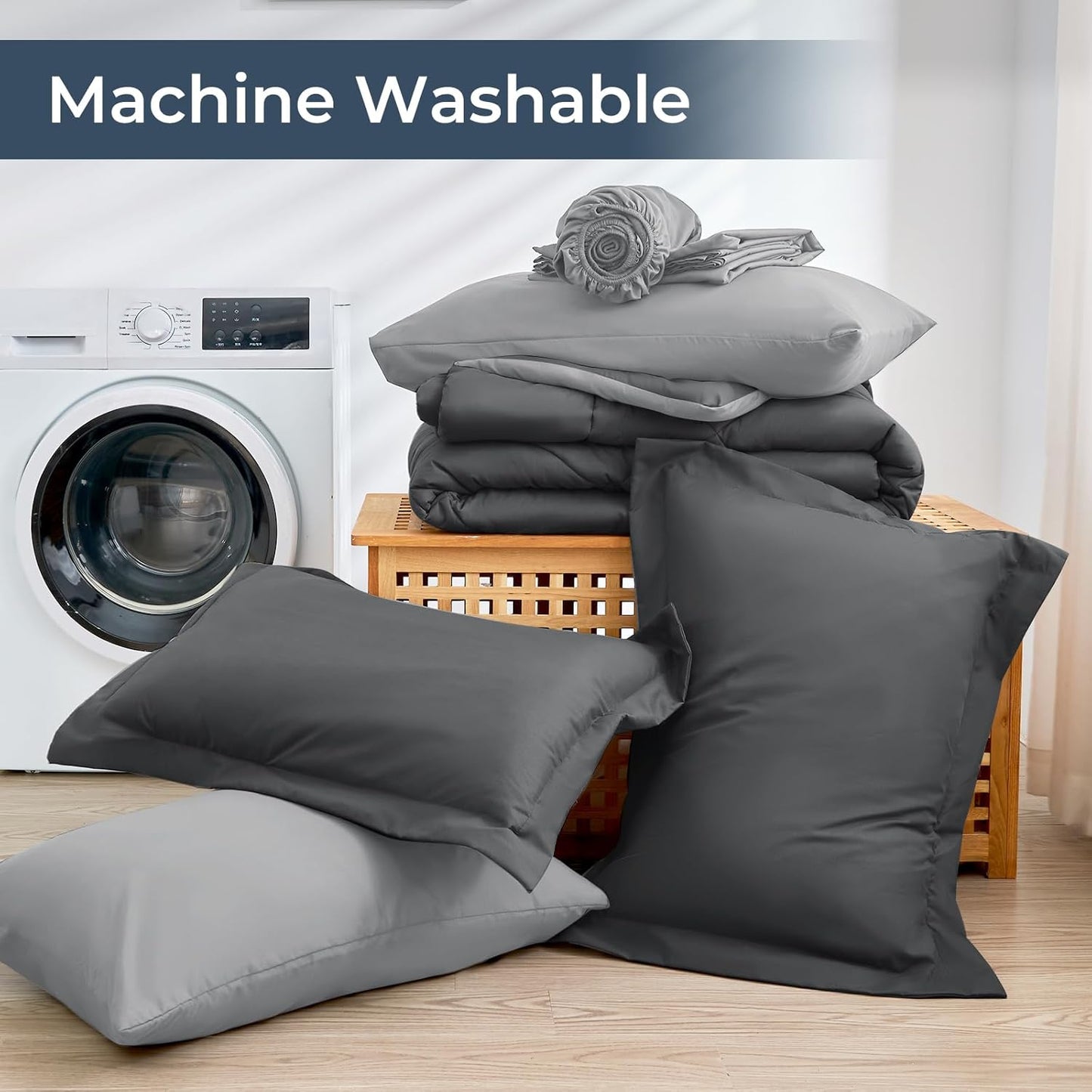 HEVUMYI 120x98 Oversized King Comforter Set - 7-Piece All Season Bed in a Bag Oversized King, Ultra Soft Bedding Set with 120 x 98 Comforter, Flat Sheet, Fitted Sheet, Pillowcases, Dark & Light Grey