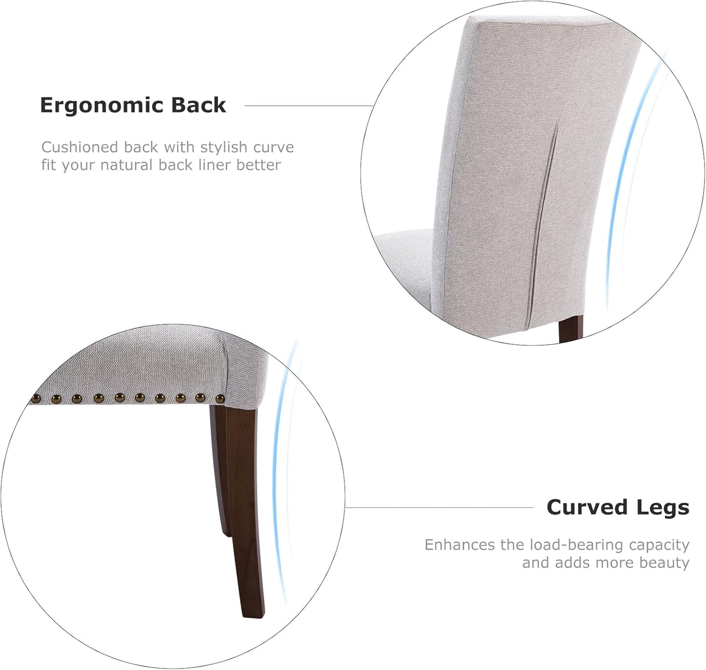 COLAMY Parsons Dining Chairs Set of 6, Upholstered Fabric Dining Room Kitchen Chair with Nailhead Trim and Wood Legs - Light Grey