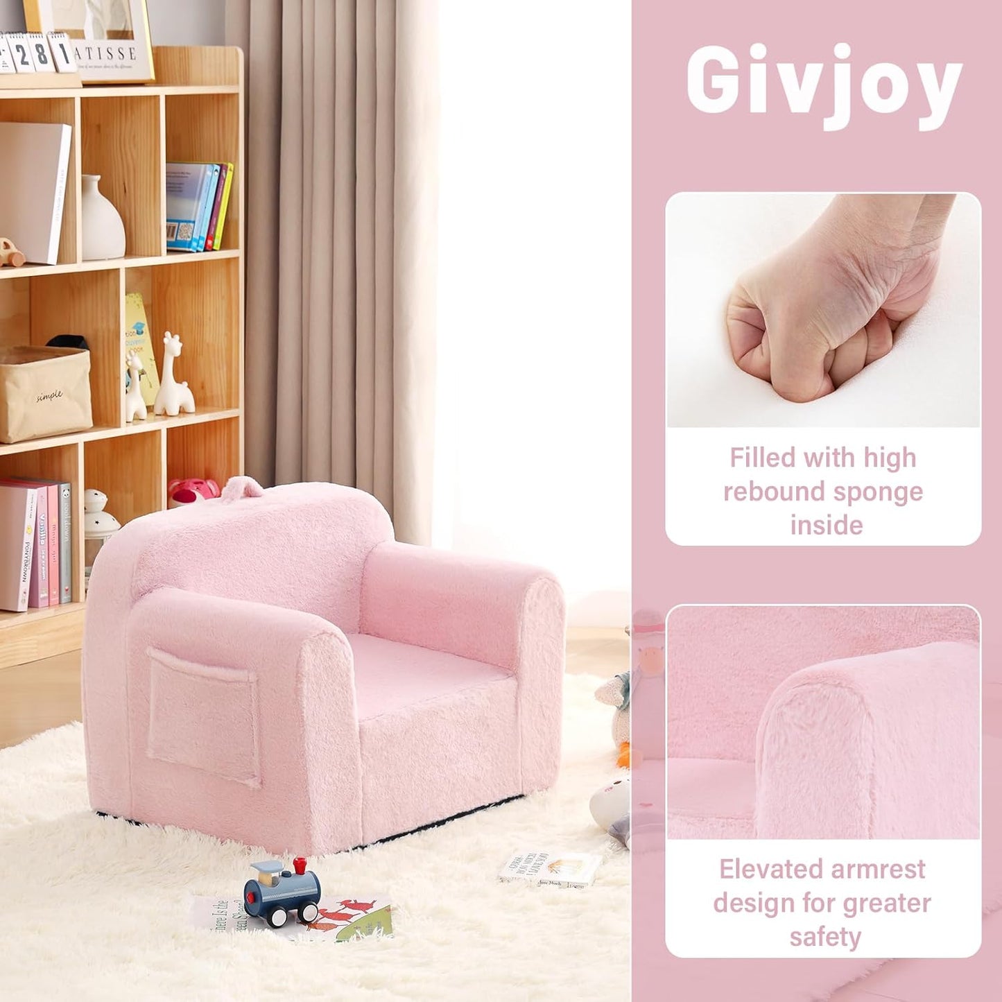 Toddler Chair Plush Kids Couch, Comfy Kids Sofa Toddler Lounger Chair for Bedroom, Convertible Toddler Couch for Girls and Boys, Reading Chair for Kids