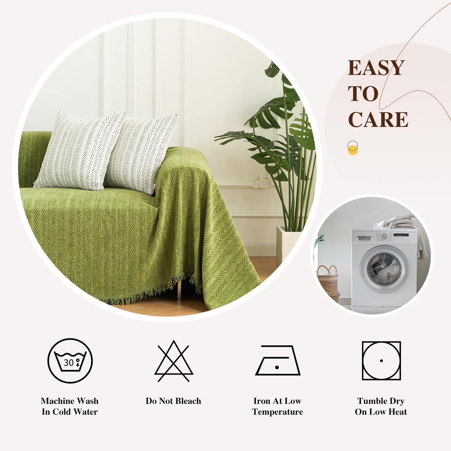 Nobildonna Sofa Cover Washable Soft Thicken Chenille Couch Cover with Tassel,Waterproof Sofa Slipcovers for 2 Cushion Couch,Loveseat,Futon Couch Furniture Protector Pet-Friendly,Yellow Green 71"x102"