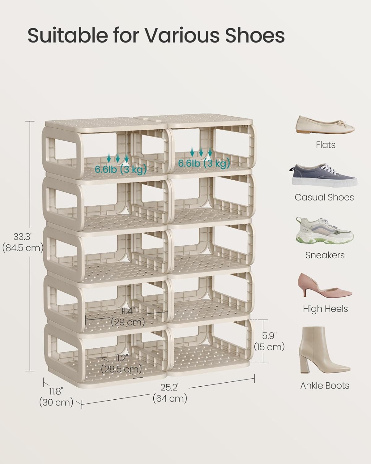 SONGMICS Shoe Rack, Shoe Organizer, 12 Shelves, Shoe Storage, Narrow Shoe Shelf, Open Shelf for Entryway, Living Room, Bathroom, Space-Saving, Cappuccino Beige ULPC038K01