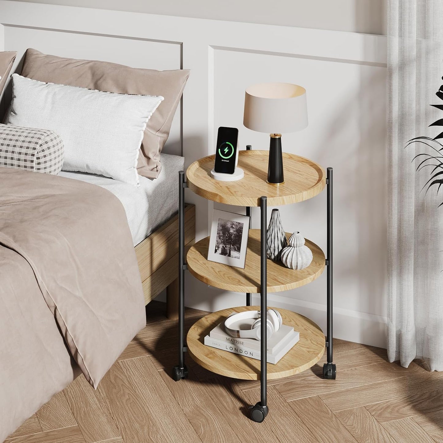 Small Side Table, 3-Tier Side Tables Living Room, Modern End Table Nightstand Bedside Table for Living Room, Bedroom, or Small Spaces-Natural Wood Color