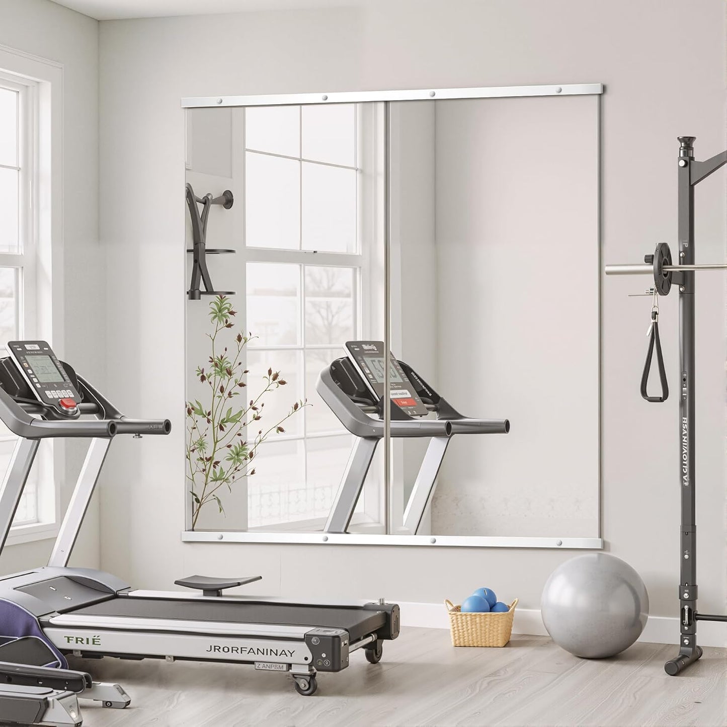 Home Gym Mirror for Wall, Mirror Full Length,56x28x2PCS,Glass Frameless Body Large Mirror for Home Gym, Workout,Bedroom, Garage(Silver)