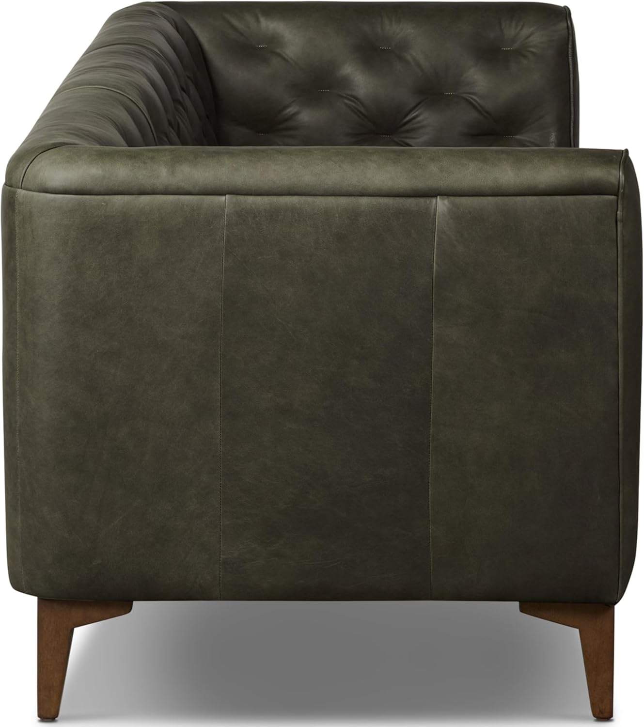 POLY & BARK Essex Leather Couch - 89-Inch Sofa with Tufted Back - Full-Grain Leather Sofa for Living Room with Feather-Down Topper - Living Room Couch - Vintage Italian Leather in Olivine Green