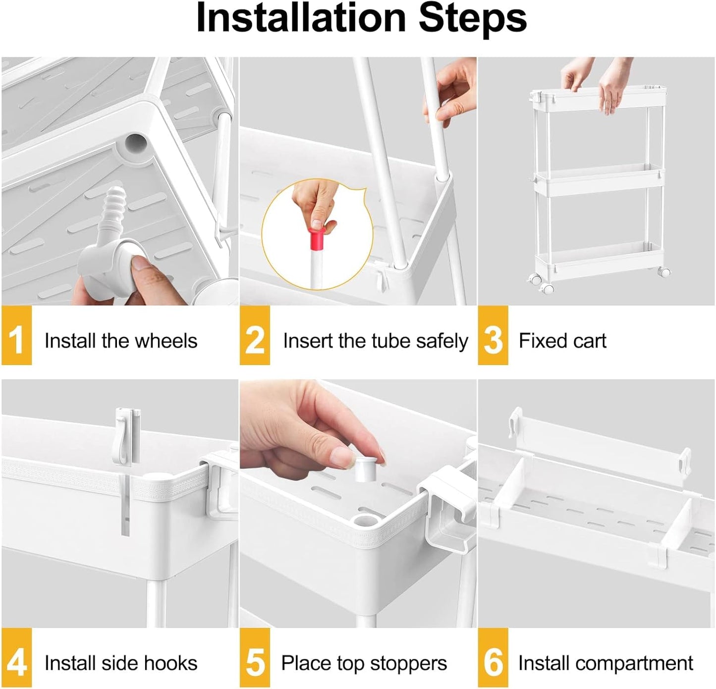 SPACELEAD Slim Storage Cart 4 Tier,Bathroom Organizer Rolling Utility, Mobile Shelving Unit Slide Out for Office, Kitchen, Laundry Room & Narrow Places,White