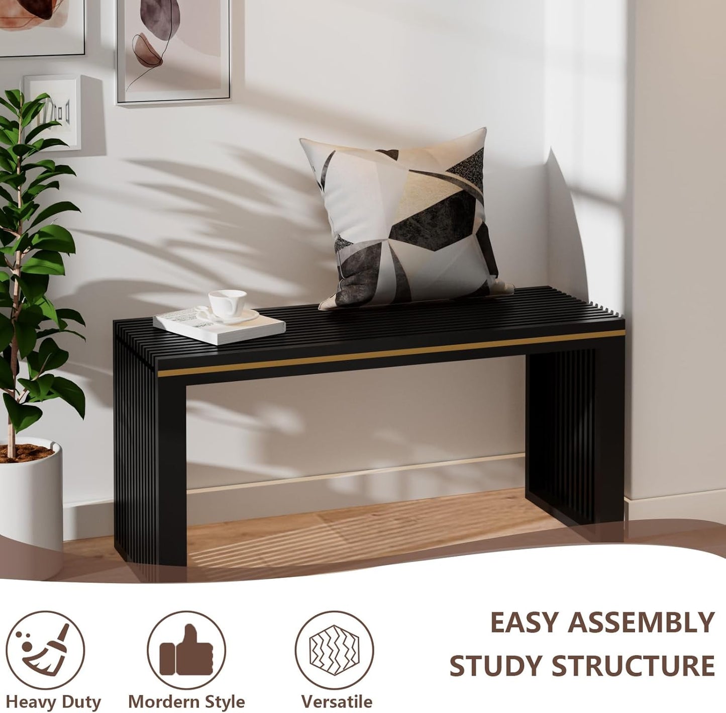 Bamboo Dining Bench Indoor Long Entryway Shoe Rack Benchs,Outdoor Modern Wood Benches 35 Inch Bamboo Bench for Living Room Hallway Bedroom Bathroom