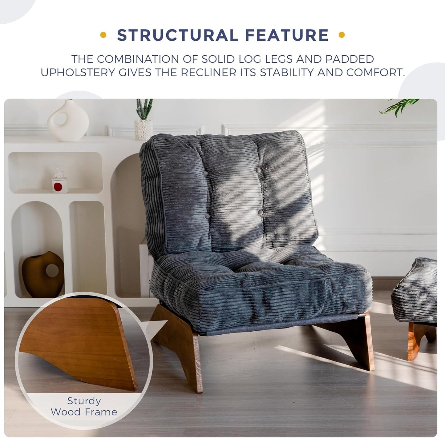 MAXYOYO Accent Chair with Ottoman Adjustable Backrest, Tufted Living Room Chair Upholstered Lounge Chair with Footrest Set, Modern Chair Cozy Reclining Chair for Reading Room, Dark Grey