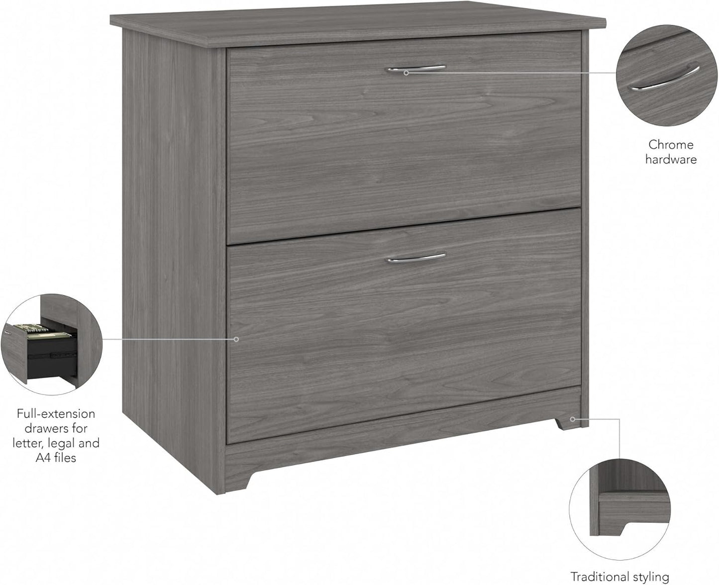 Bush Furniture Cabot 2 Drawer Lateral File Cabinet in Modern Gray, Home Office Chest for Letter, Legal, and A4-size Document Storage