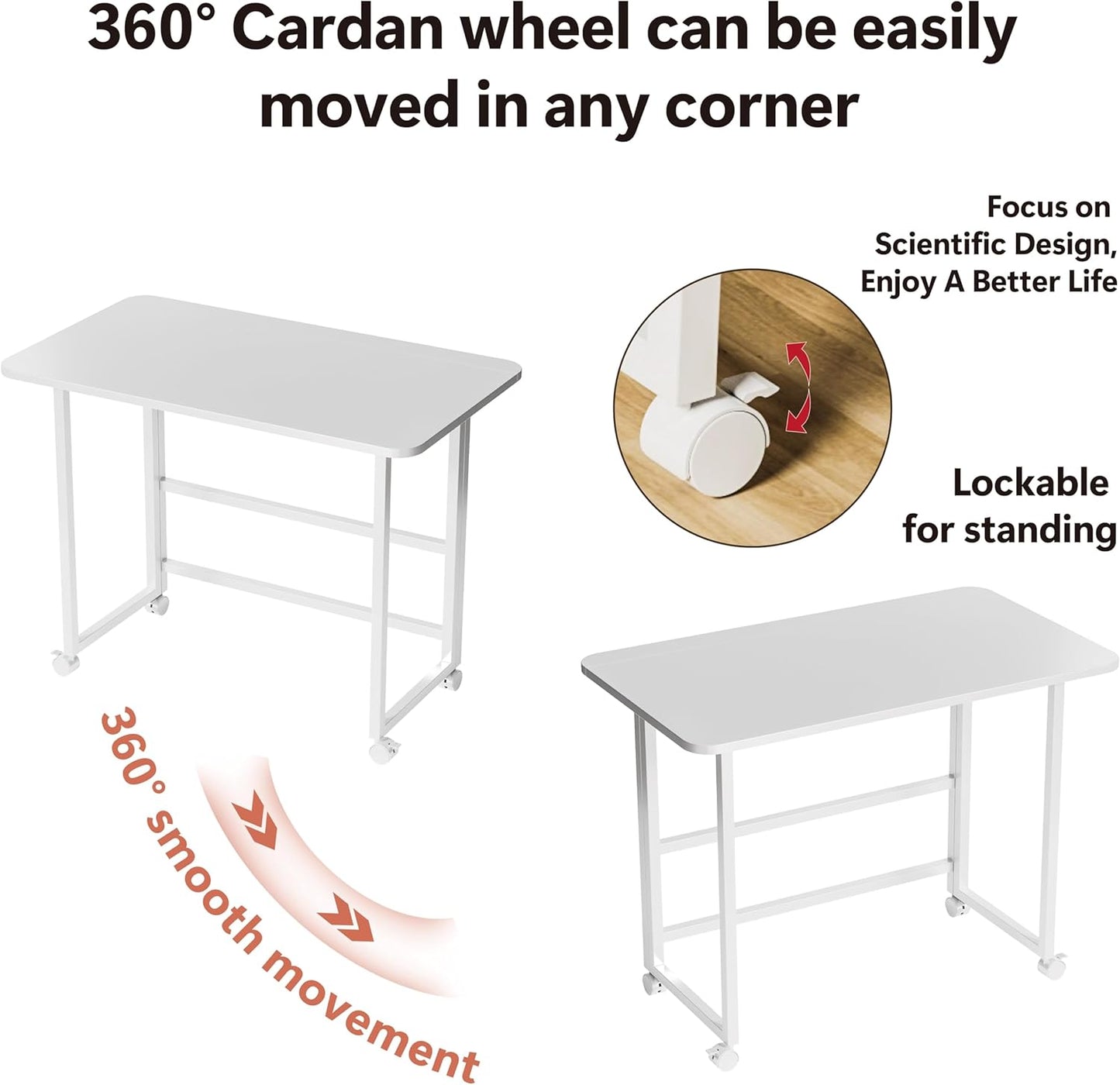 Folding Desk,Not Require Assembly,Small Foldable Desk 31.5" for Small Spaces,Space Saving Computer Table Writing Workstation for Home Office,White
