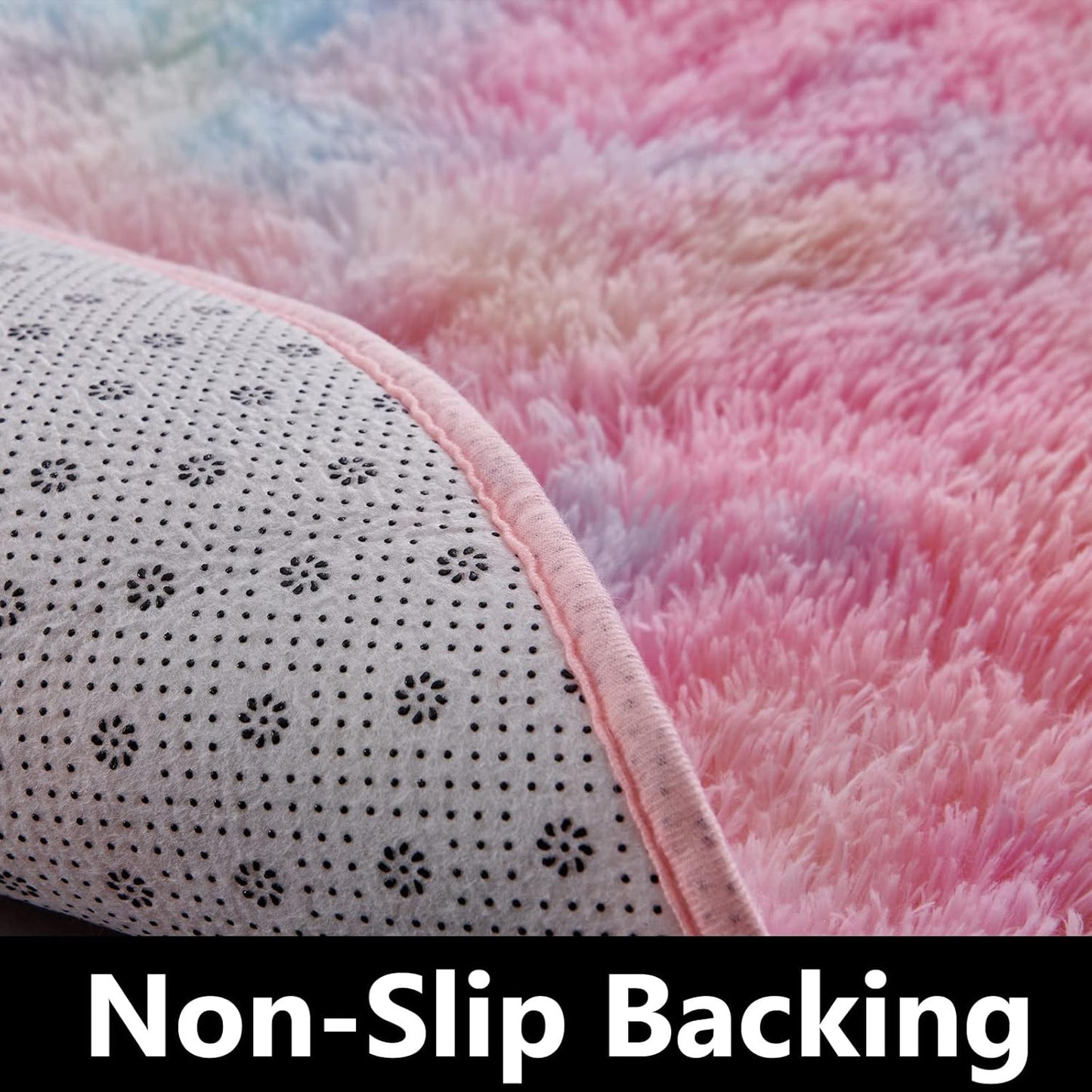 FJZFING Rainbow Round Rug Ultra-Soft Plush Modern 7x7 Circle Area Rug for Kid's Bedroom, Fluffy Shag Circular Rug for Nursery Room, Non-Slip Home Decor Colorful Carpet for Teen's Room