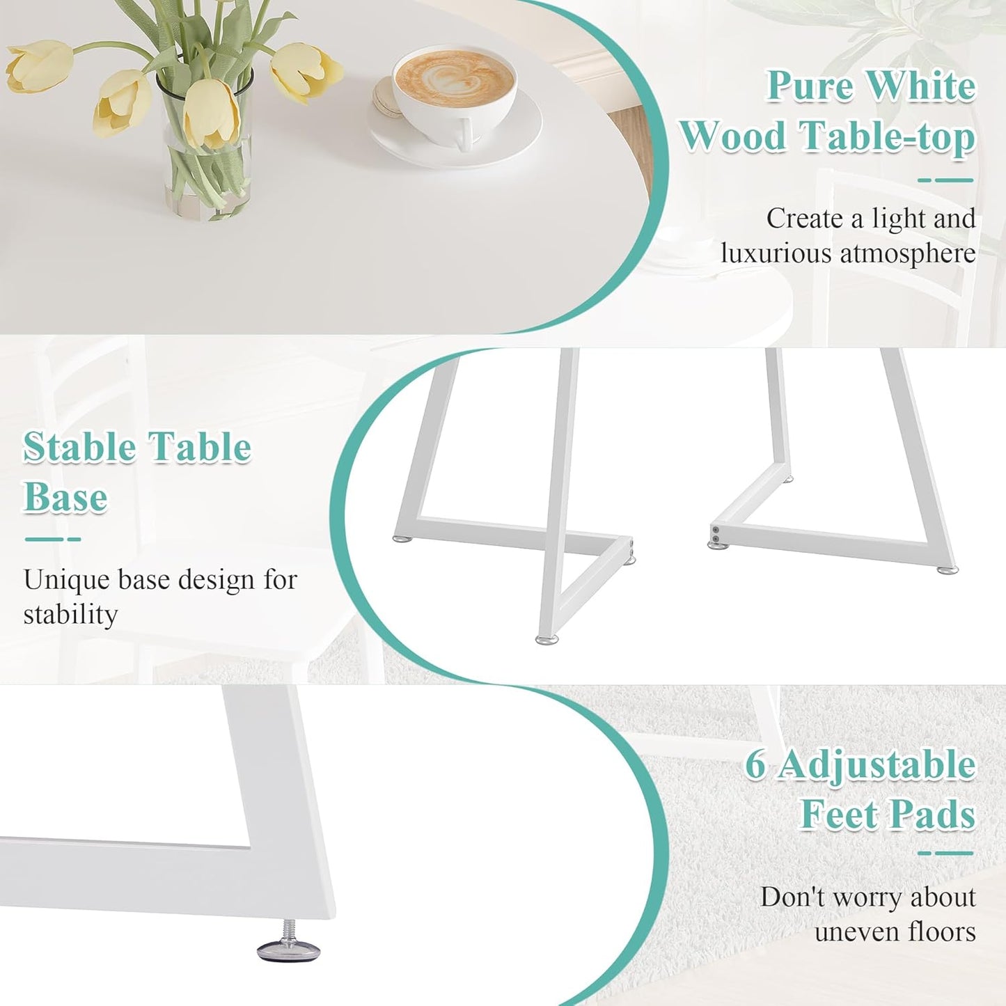 VECELO Small Round Dining Table Set for 2, Wood Tabletop with Strong Metal Frame, Modern Dinette with Chairs for Kitchen, Breakfast Nook Living Room, Pure White