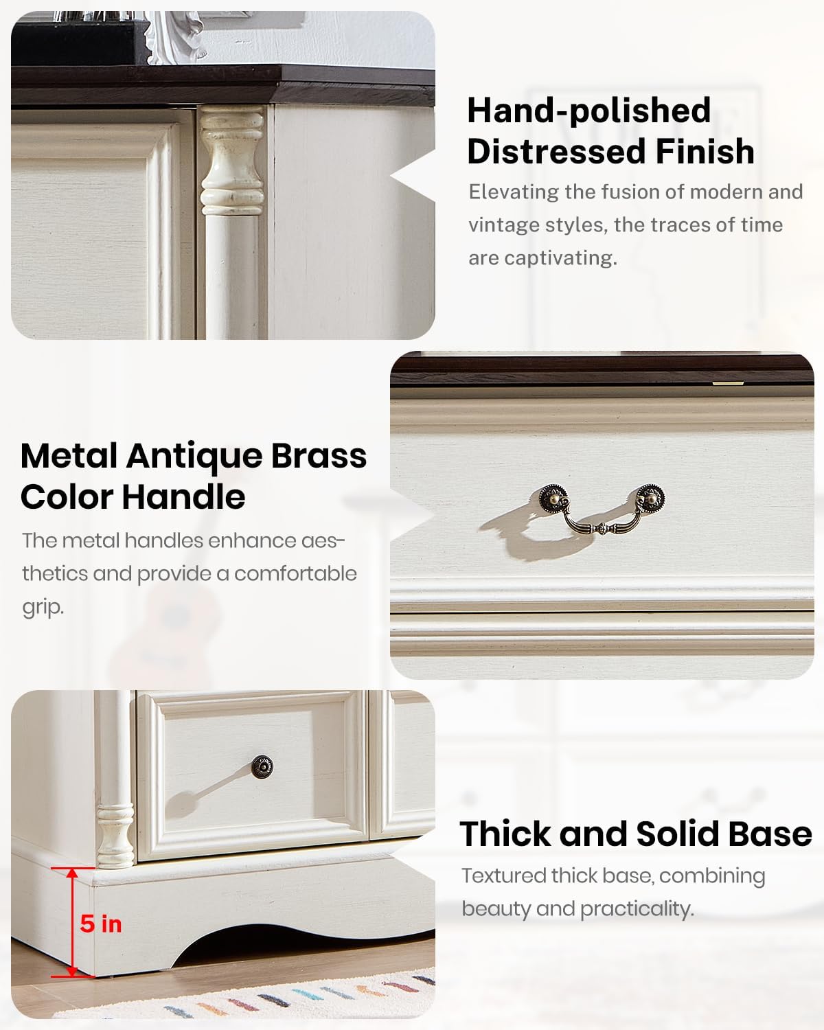 Farmhouse 8 Drawers Dresser for Bedroom with Charging Station, 54" Wide Wood Country Rustic Storage Dressers Organizer, Vintage Design Chest of Drawers TV Stand, Antique White