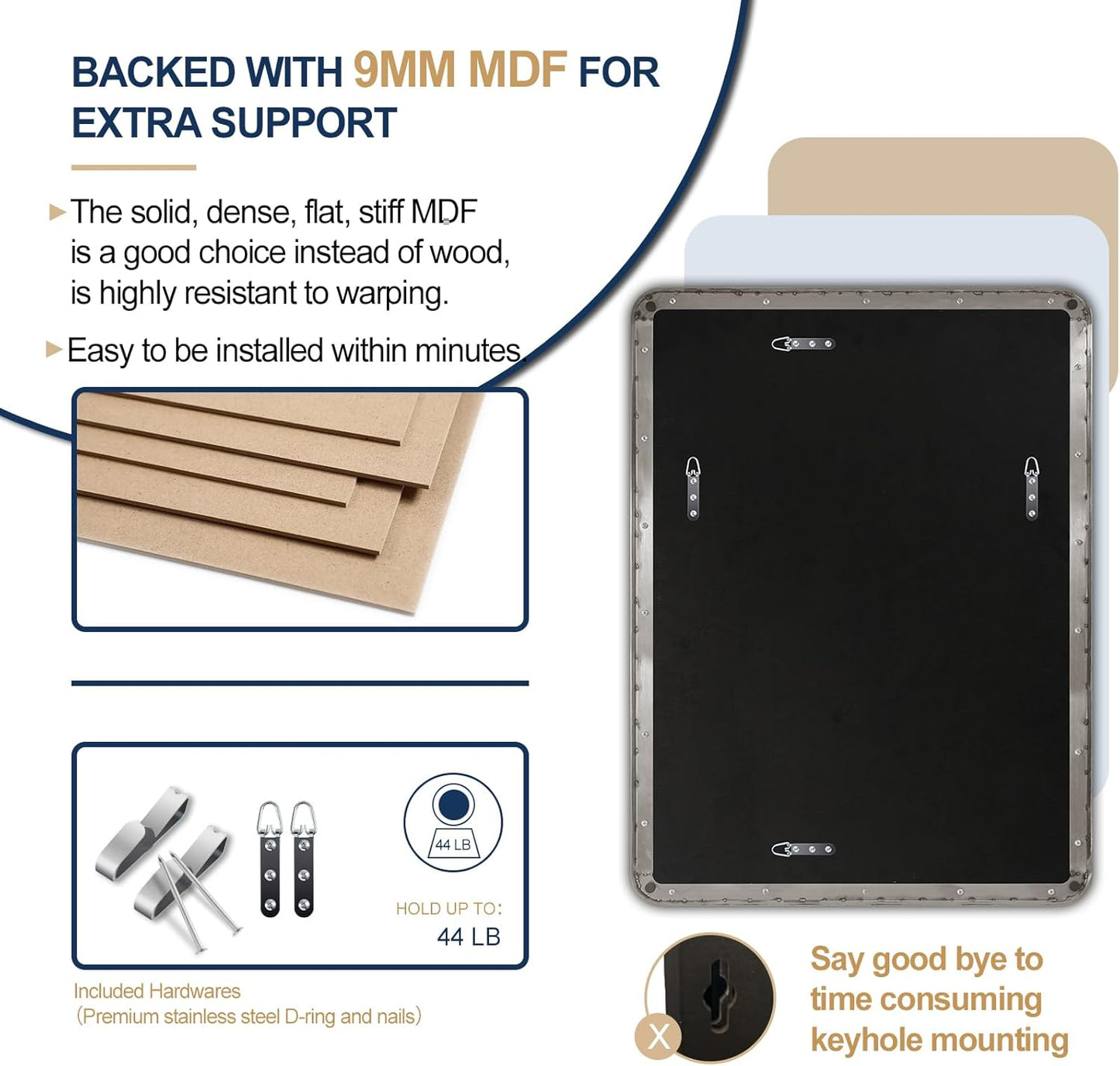 ANDY STAR Brushed Nickel Bathroom Mirror, 30x36’’ Rounded Corner Rectangle Nickel Mirror Bathroom Vanity Mirror Tube Metal Framed, SUS304-Anti-Rust Wall-Mounted Horizontal/Vertical 1’’ Deep