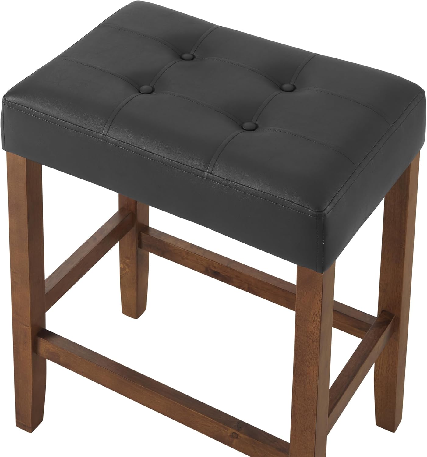 Alaterre Furniture Madison 25-Inch Bar Stool with Faux Leather Seat - Counter Height Stool for Kitchen Island or Bar - Backless Barstools (Walnut/Black)