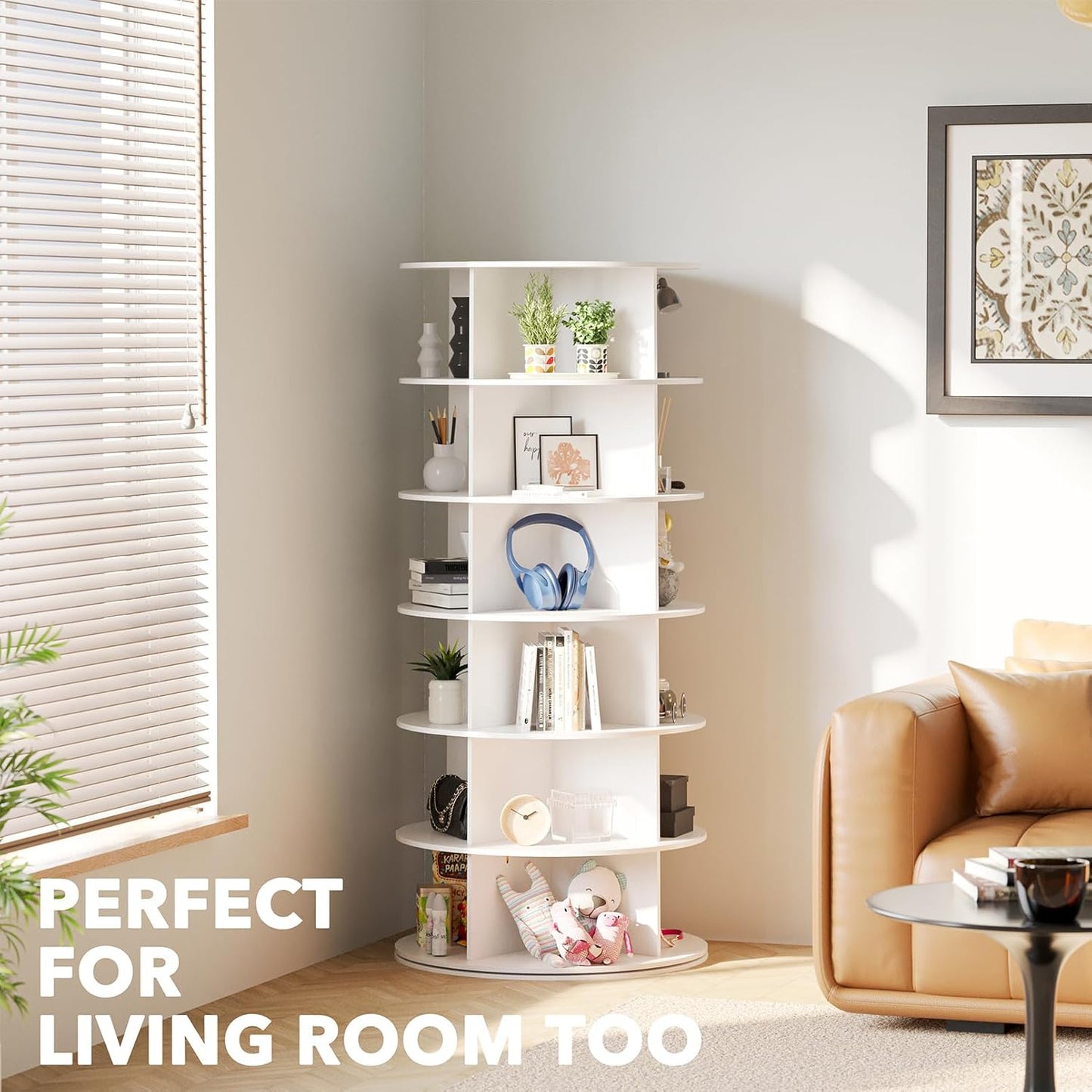 SpaceAid 6 Tier Rotating Shoe Rack Tower, Spinning Shoe Display Lazy Susan, Revolving 360 Shoe Rack Storage Round Carousel, Vertical Handbag Rotate Shoes Closet Organization (6-Tier White)