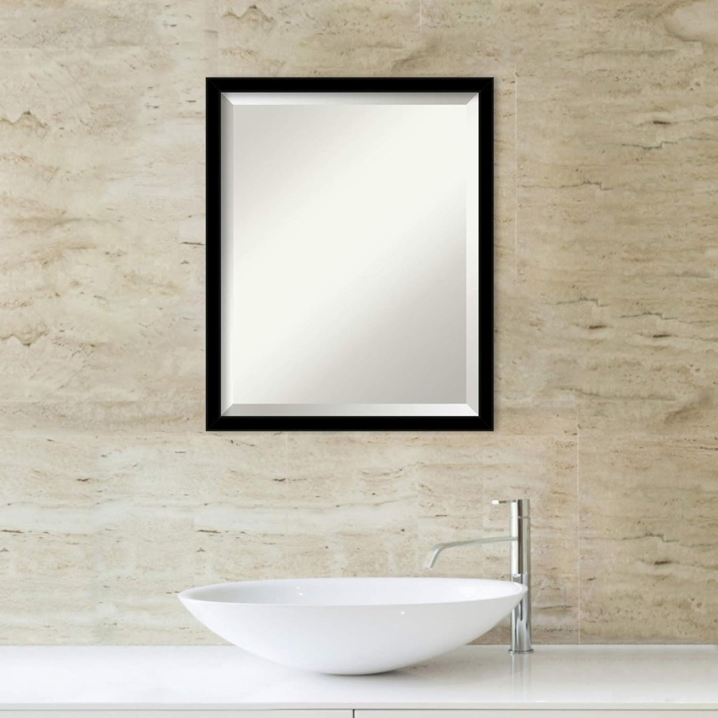 Amanti Art Black Bathroom Mirror for Over Sink, 22x18 Jet Black Rectangle Vanity Mirror, Small Modern Contemporary Frame, Hangs Horizonally and Vertically, Bathroom Wall Decor, Beveled Edge