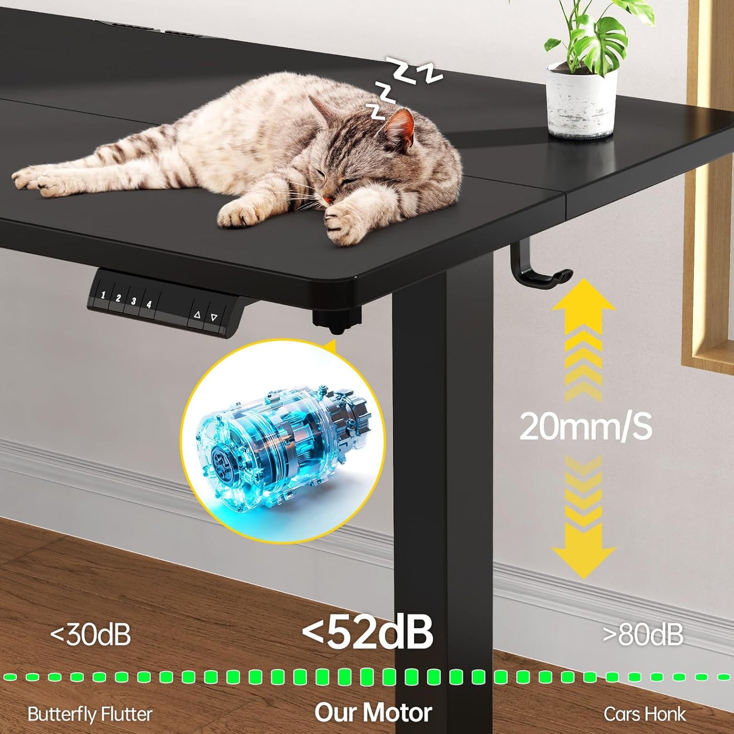 Veken 55 Inch Large Electric Standing Desk, 4 Memory Heights Adjustable,Sit to Stand Up, Work Home Office Computer Table for Study, Walking Pad, Writing, and Games, Wooden Desktop Desks, Black