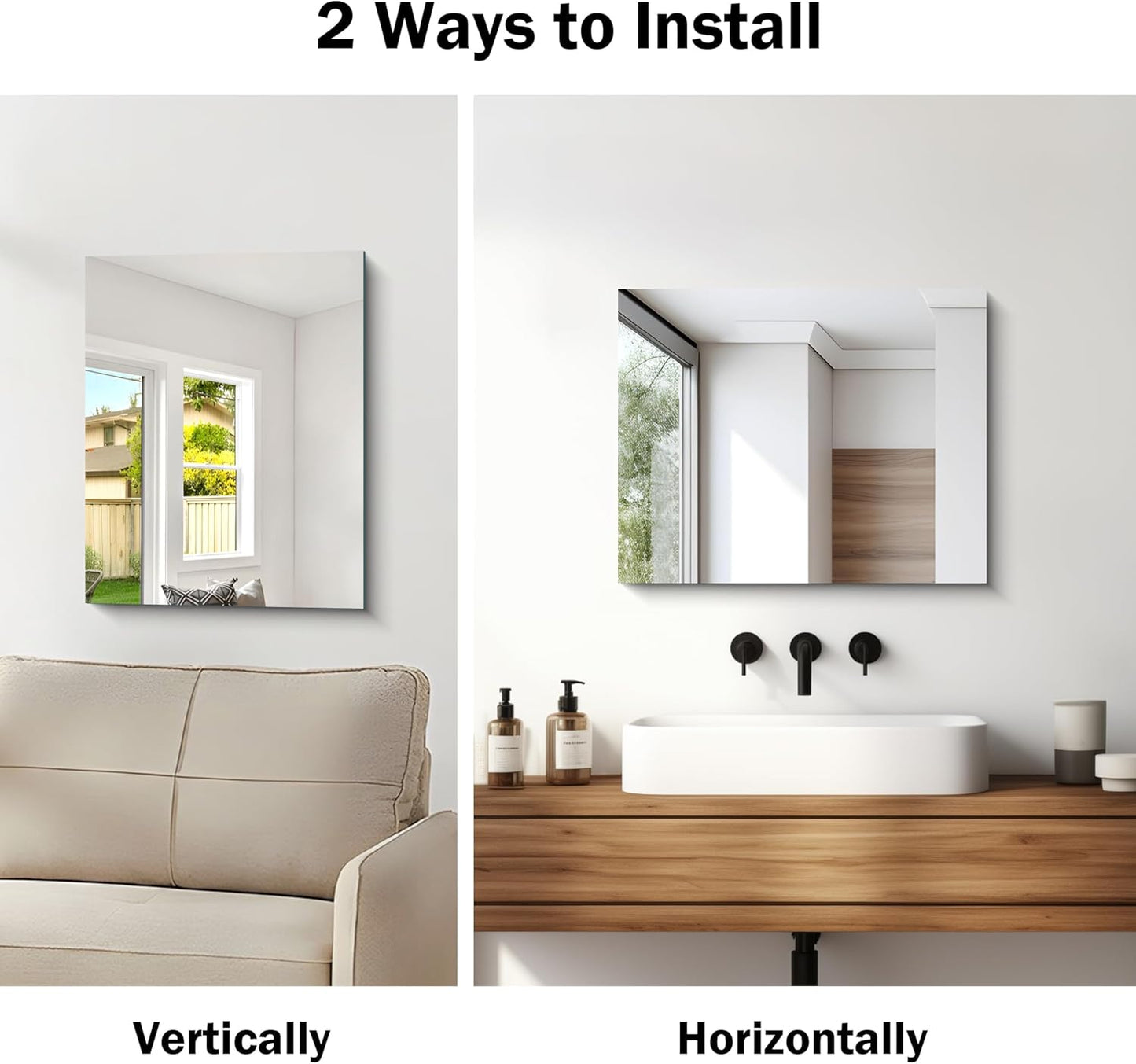 Frameless Mirror, 16x20 Inch Bathroom Mirrors for Wall, Rectangle Bathroom Vanity Mirrors with Polished Edge, Hangs Horizontally or Vertically for Bathroom, Bedroom and Living Room