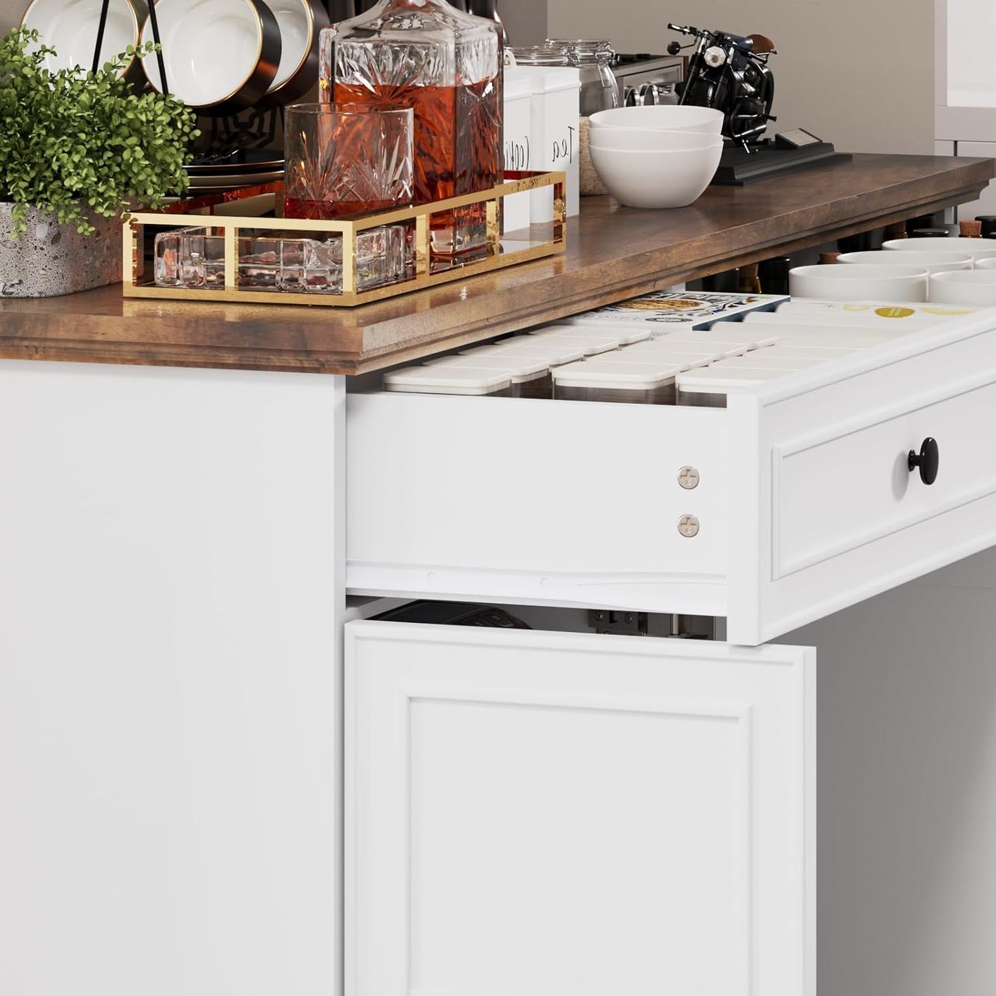 Farmhouse Buffet Cabinet with Storage, 47.6" Buffet Sideboard with 2 Drawers and 4 Doors, Wooden Kitchen Storage with Adjustable Shelves, Rustic Top Console Table for Dining Room, Kitchen or Entryway