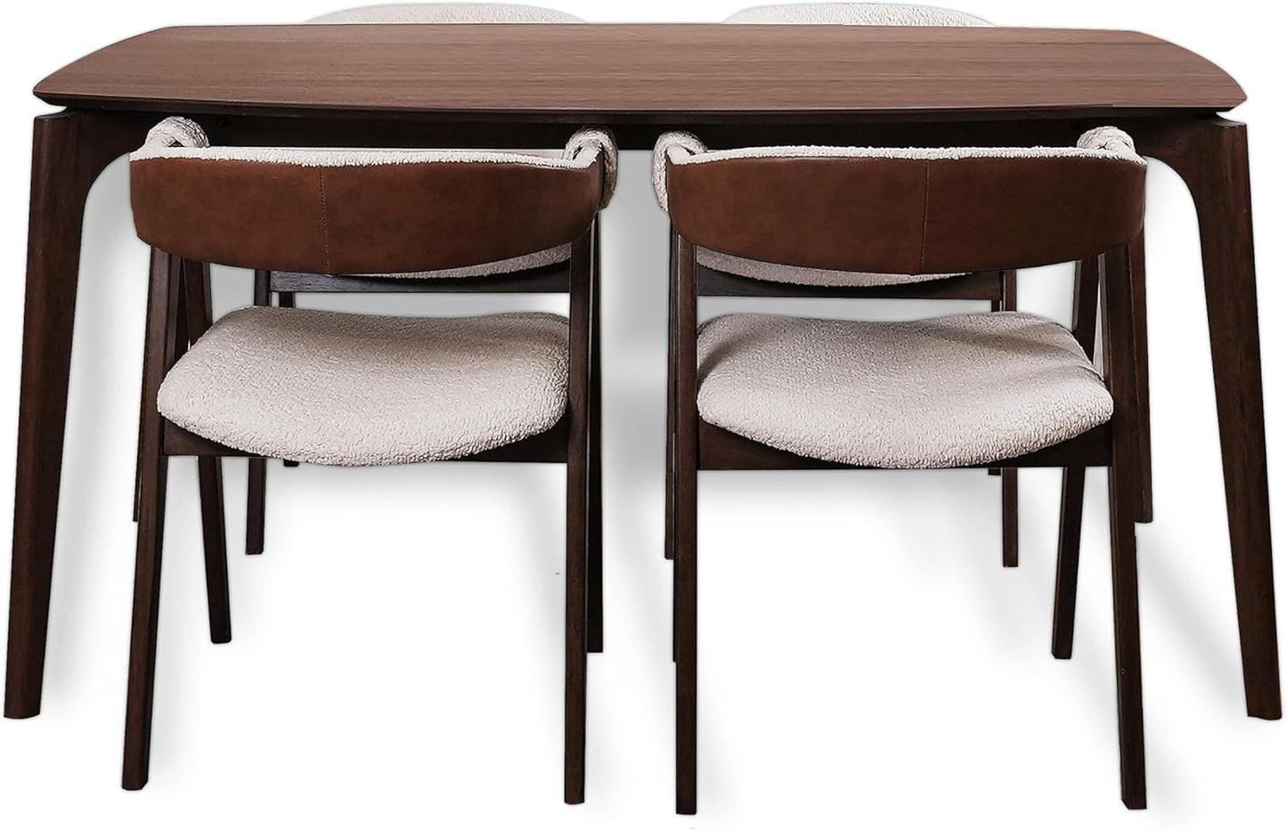 CONSDAN Dining Table Set for 4-6, Includes 1 Table & 4 Chairs, Walnut Veneer Top, Solid Wood Frame, Natural Wood Grain, Easy Assembly, Modern Design