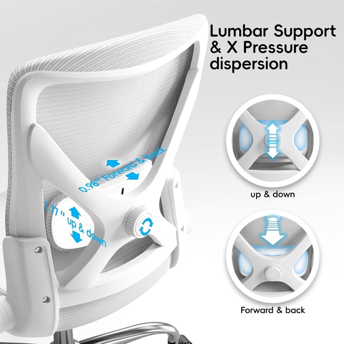 Home Office Ergonomic Chair-Computer PU Leather X-Shaped Desk Chair-Gaming Chair with Adjustable Flip-up Armrests Lumbar Support Mesh Executive Chair for Long Hours Office (White)