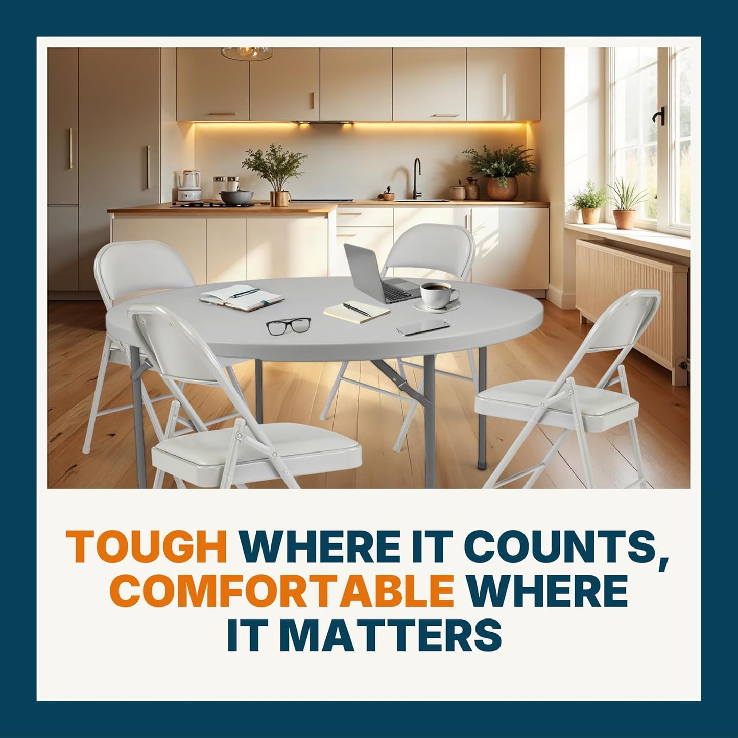 OEF Furnishings OEF950 Series Vinyl Padded Steel Folding Chairs (4-Pack, Gray)