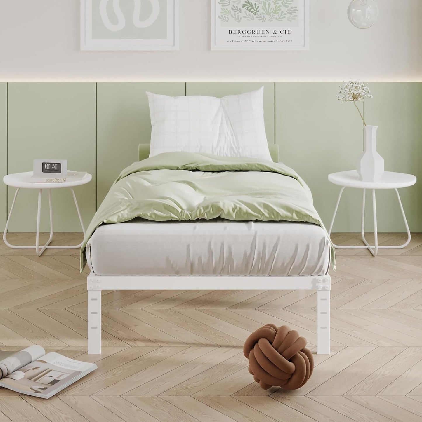 12 Inch Twin Bed Frames, Heavy Duty Metal Twin Platform Bed Frame, No Box Spring Needed, Easy Assembly, Noise-Free, White