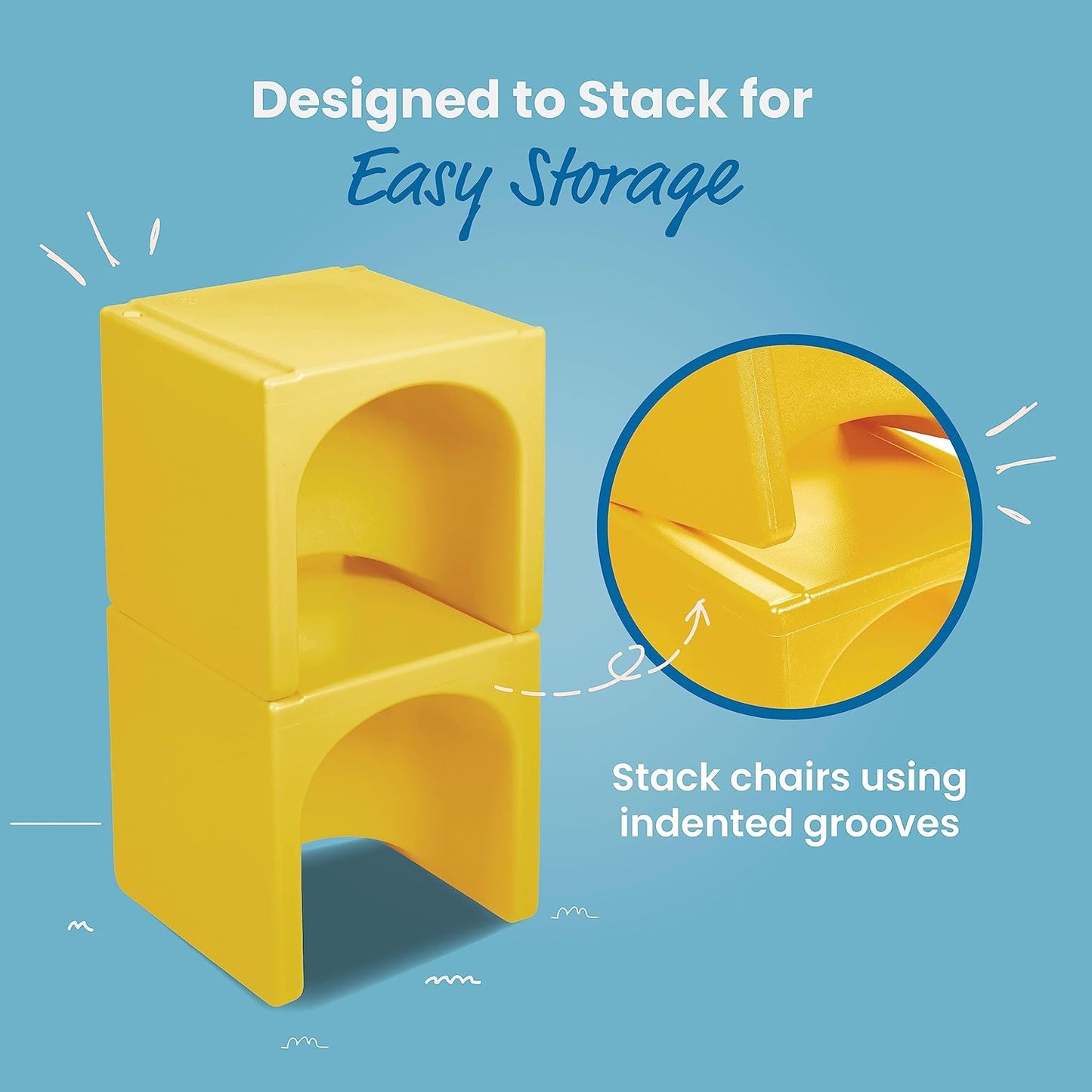 ECR4Kids Tri-Me Table and Cube Chair Set, Multipurpose Furniture, Yellow, 3-Piece