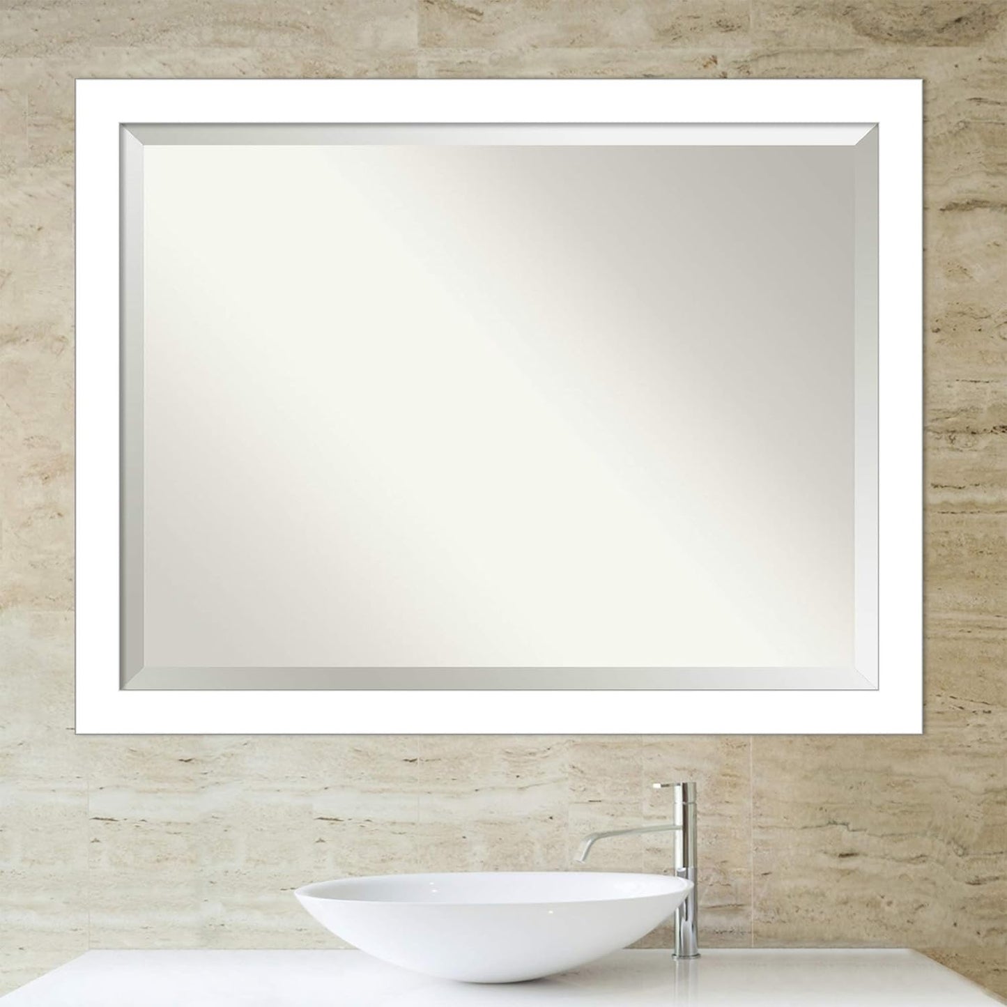 Amanti Art White Bathroom Mirror for Over Sink, 34x44 Wedge White Rectangle Vanity Mirror, X-Large Modern Contemporary Frame, Hangs Horizonally and Vertically, Bathroom Wall Decor, Beveled Edge